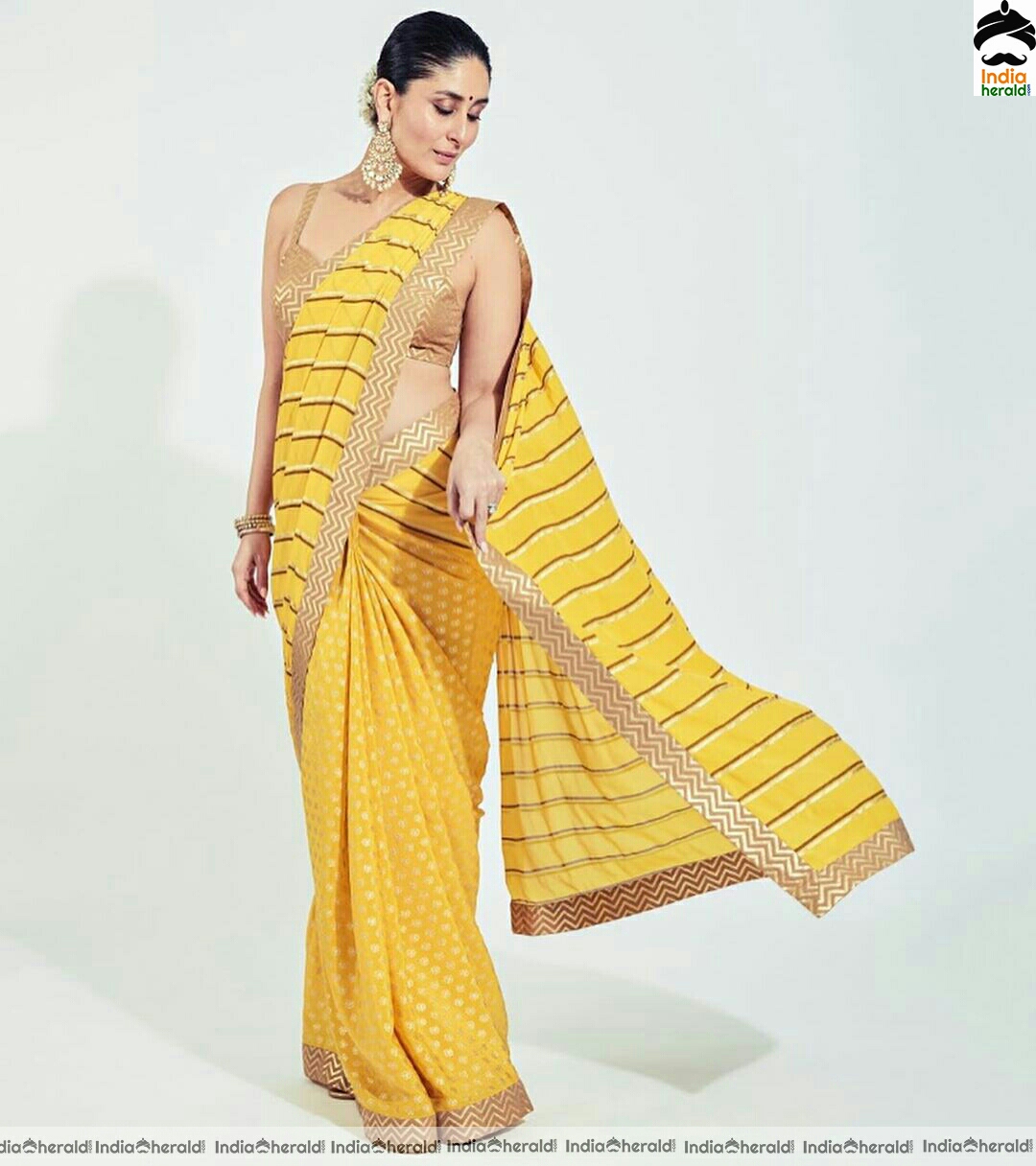 Kareena kapoor Hot Yellow Saree Stills