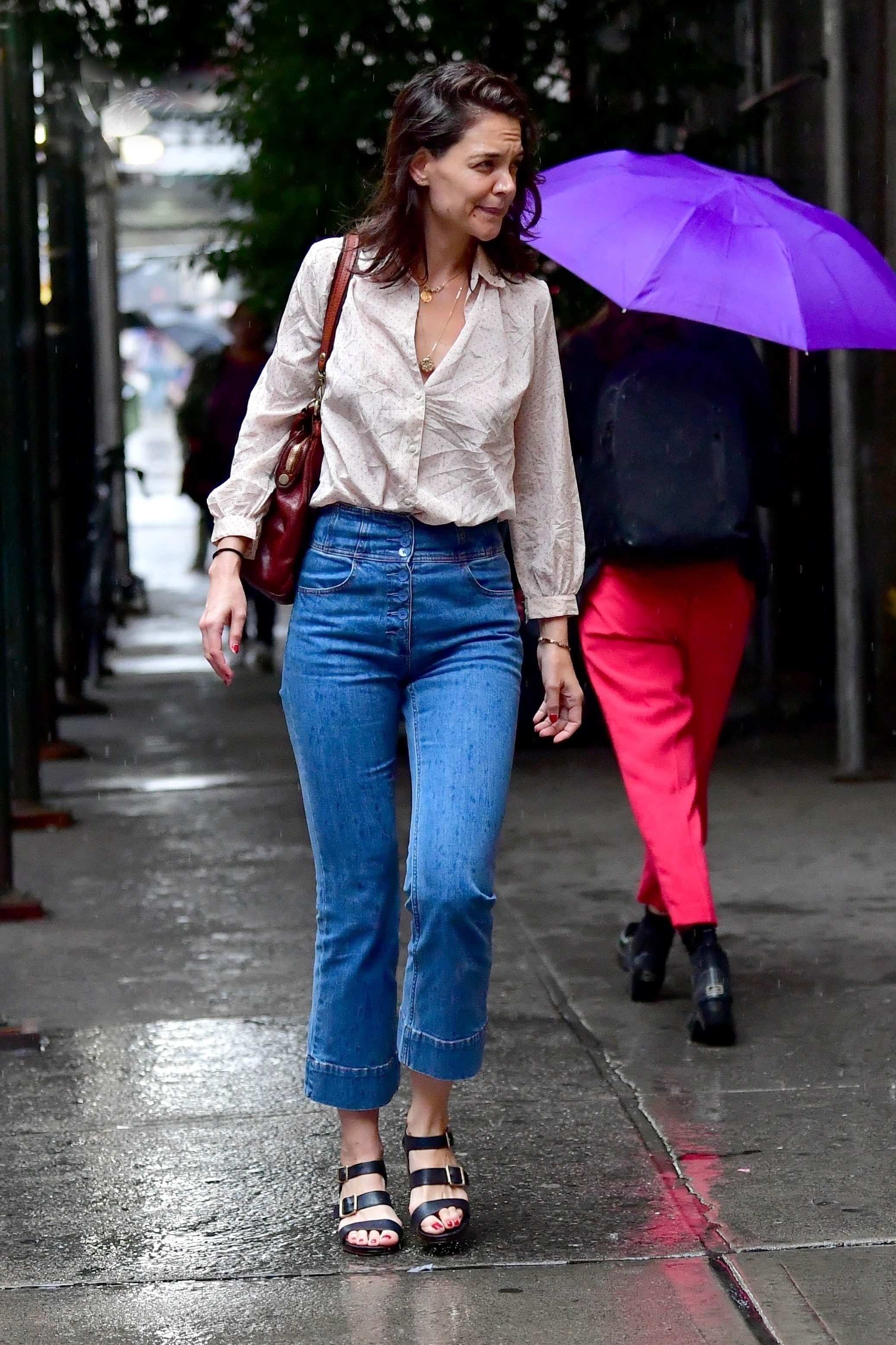 Katie Holmes On A Rainy Day Out In New York City