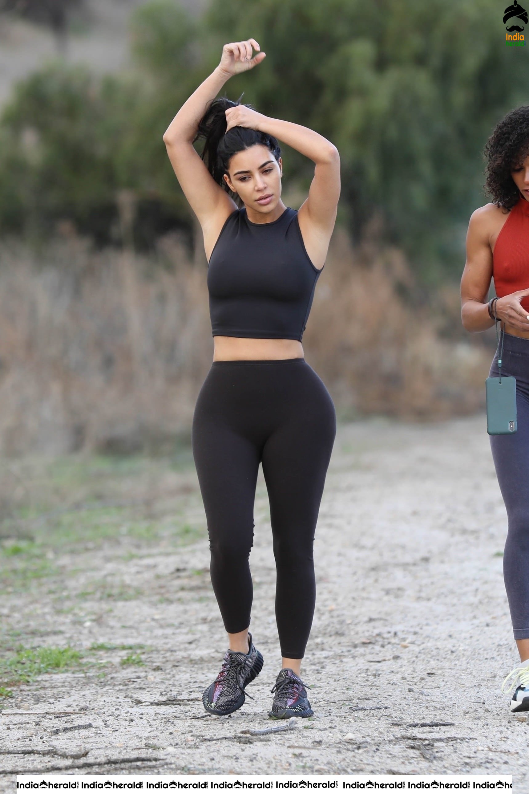 Kim Kardashian in a Tight Sexy dress and seen on a hike session in Calabasas