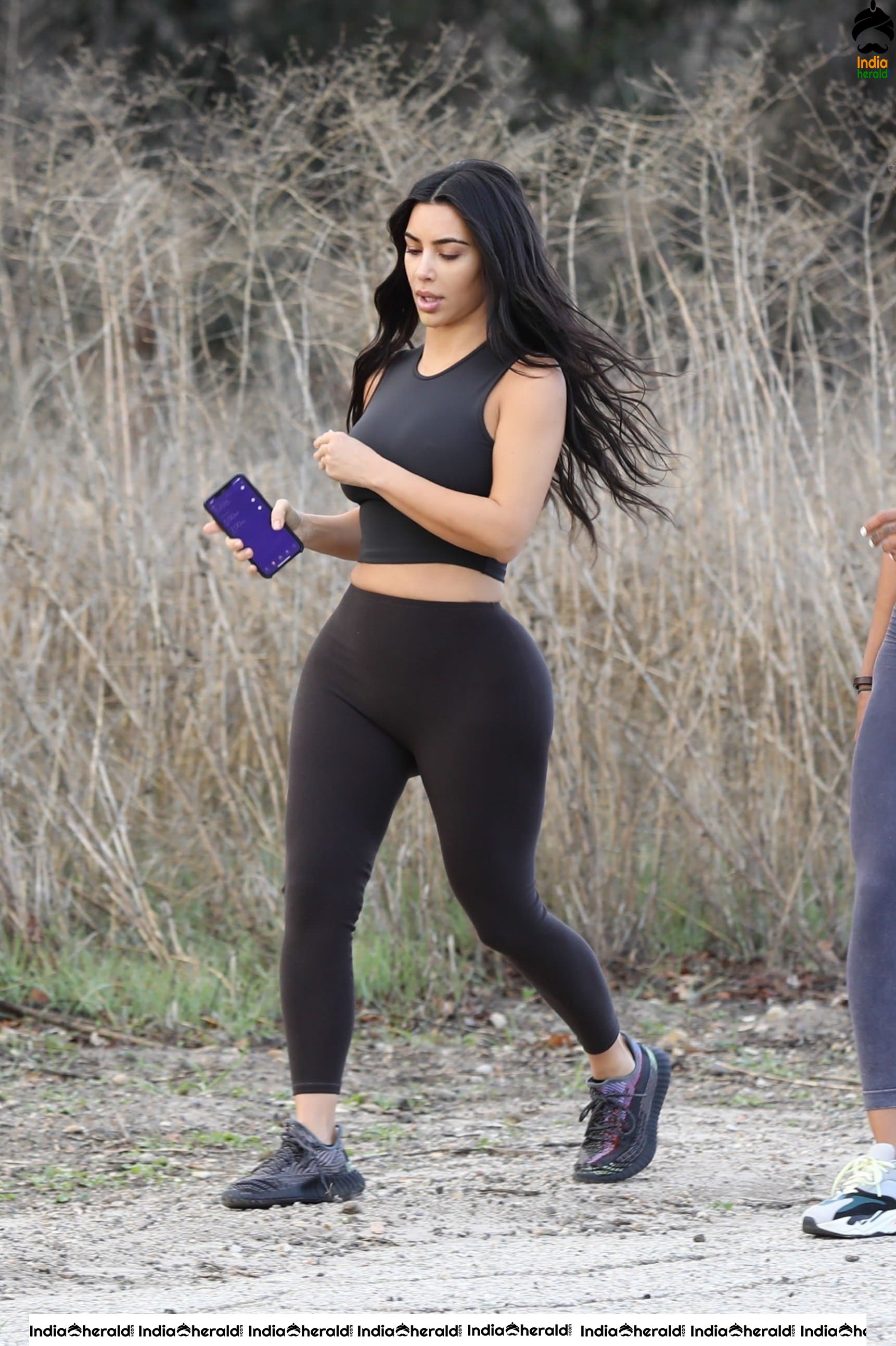 Kim Kardashian in a Tight Sexy dress and seen on a hike session in Calabasas