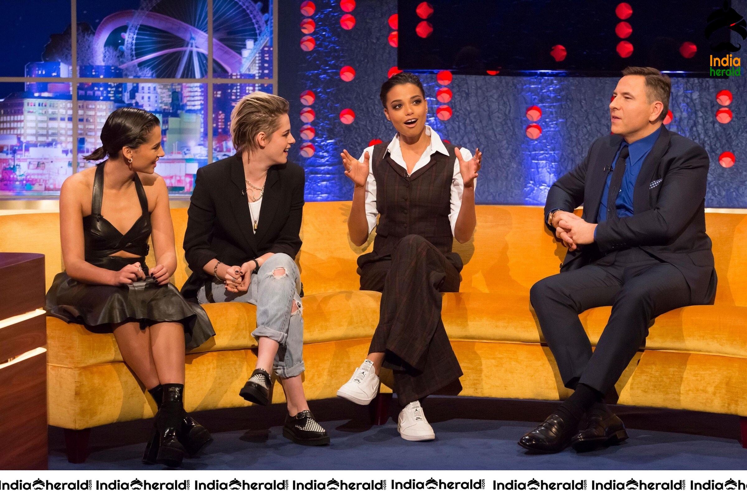 Kristen Stewart With Ella Balinska and Naomi Scott The Jonathan Ross Show in London Set 2