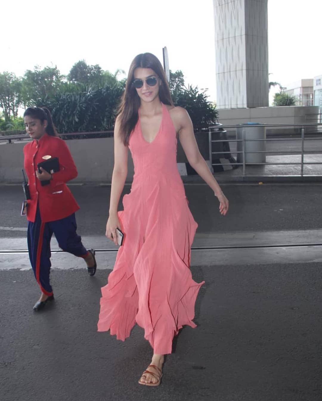 Kriti Sanon In A thigh High Slit Maxi Dress At Airport