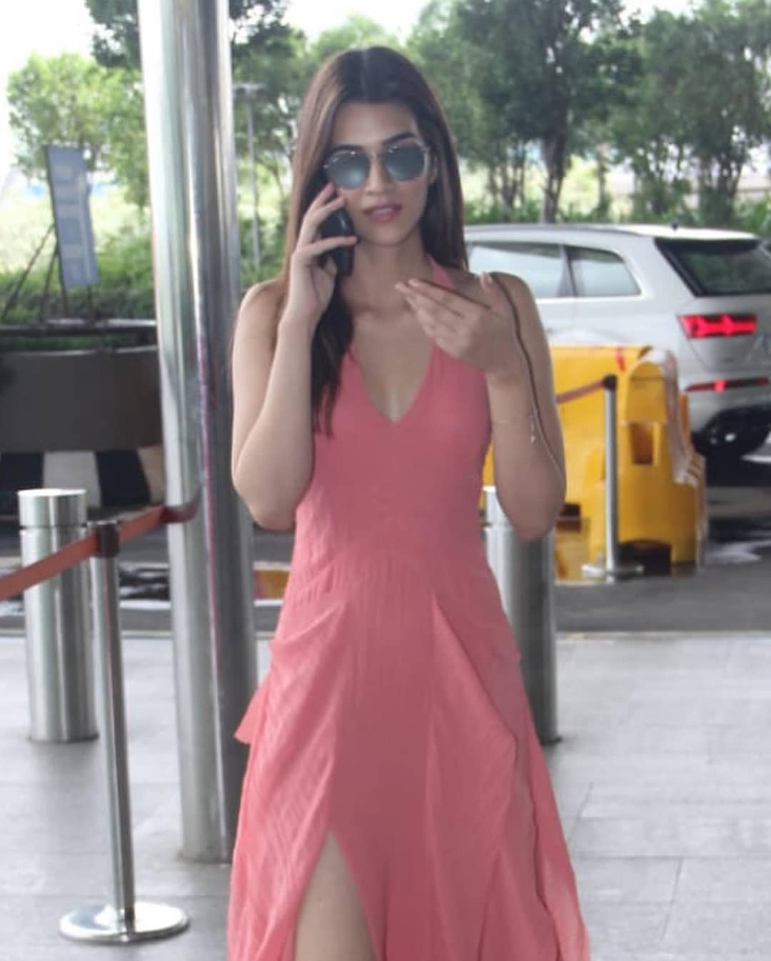 Kriti Sanon In A thigh High Slit Maxi Dress At Airport