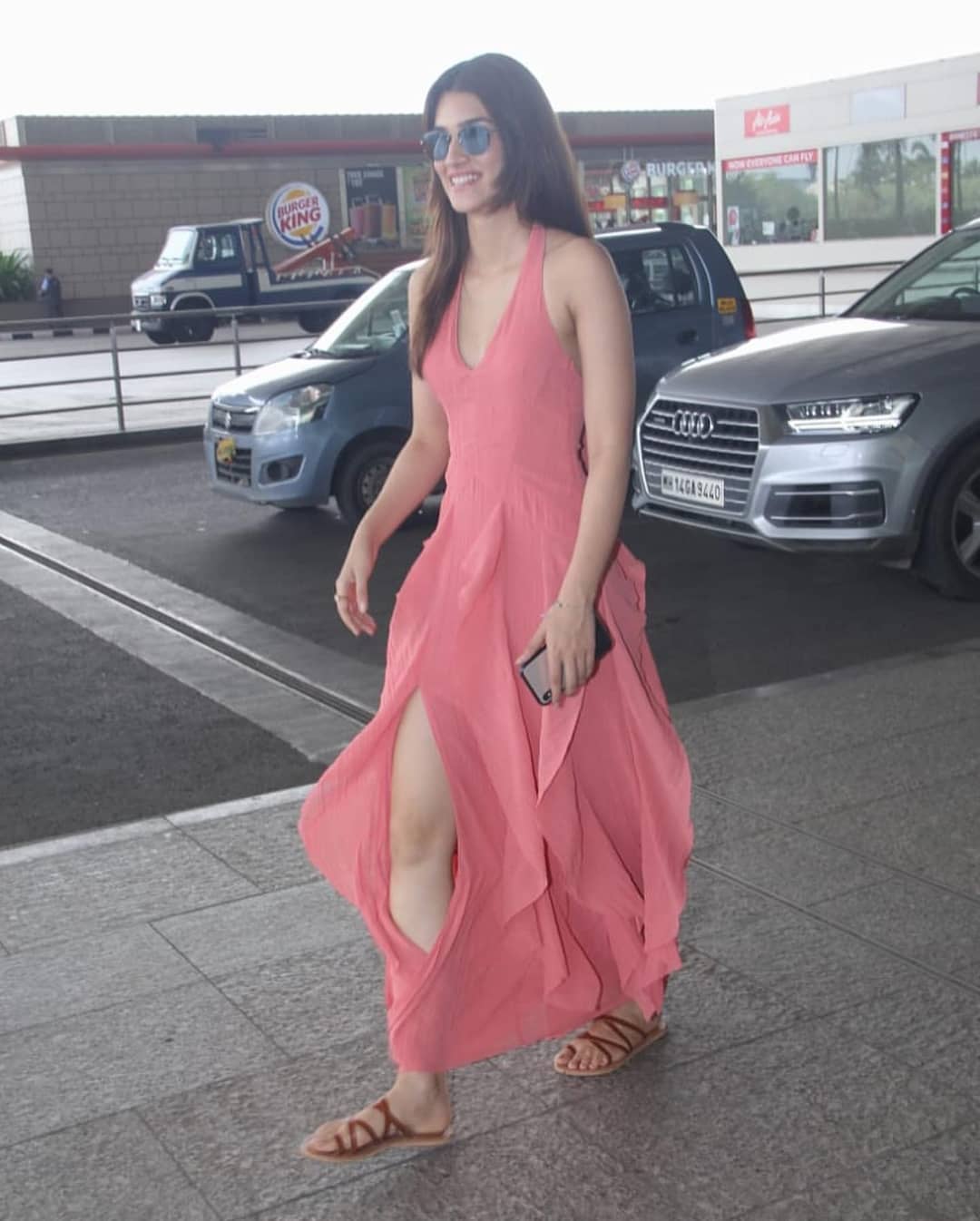 Kriti Sanon In A thigh High Slit Maxi Dress At Airport
