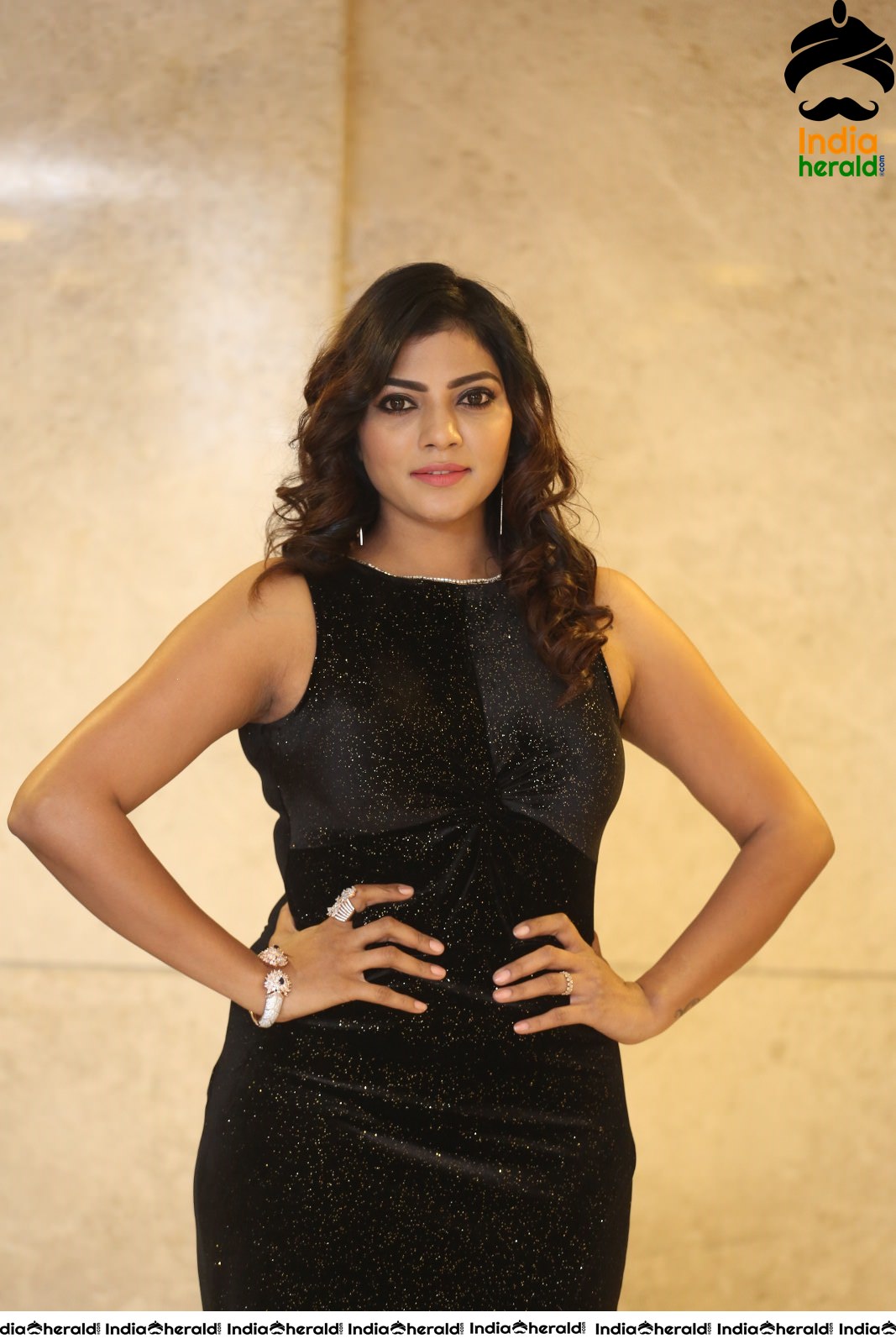 Lahari Shari Latest Hot Photos in Black Thigh Slit Cut Dress Set 1