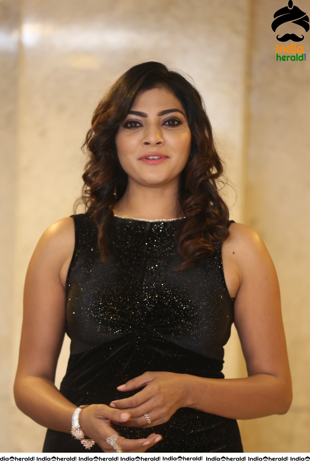 Lahari Shari Latest Hot Photos in Black Thigh Slit Cut Dress Set 2