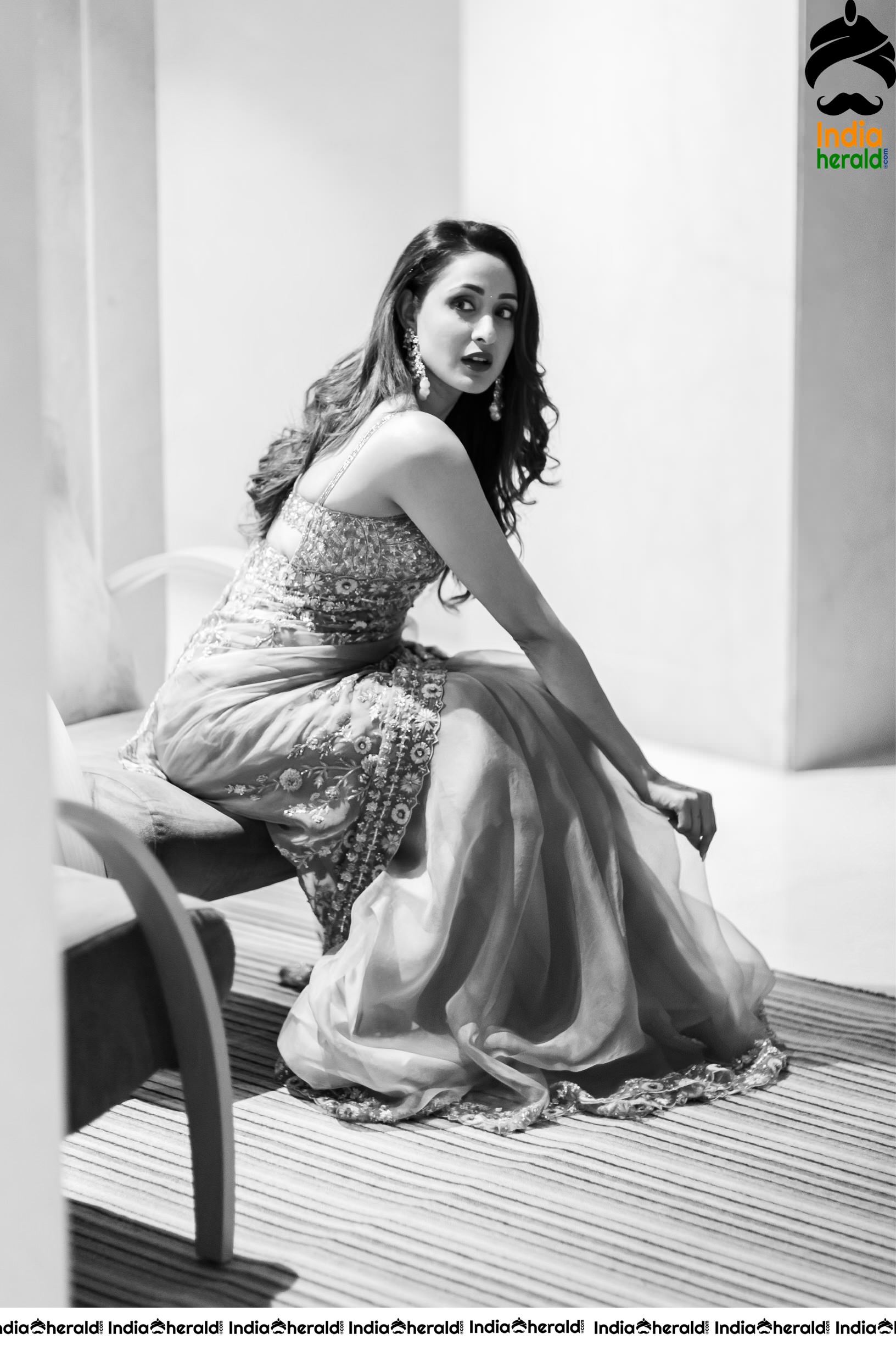 Latest Hot Photos Of Pragya Jaiswal In Transparent Saree Set 2