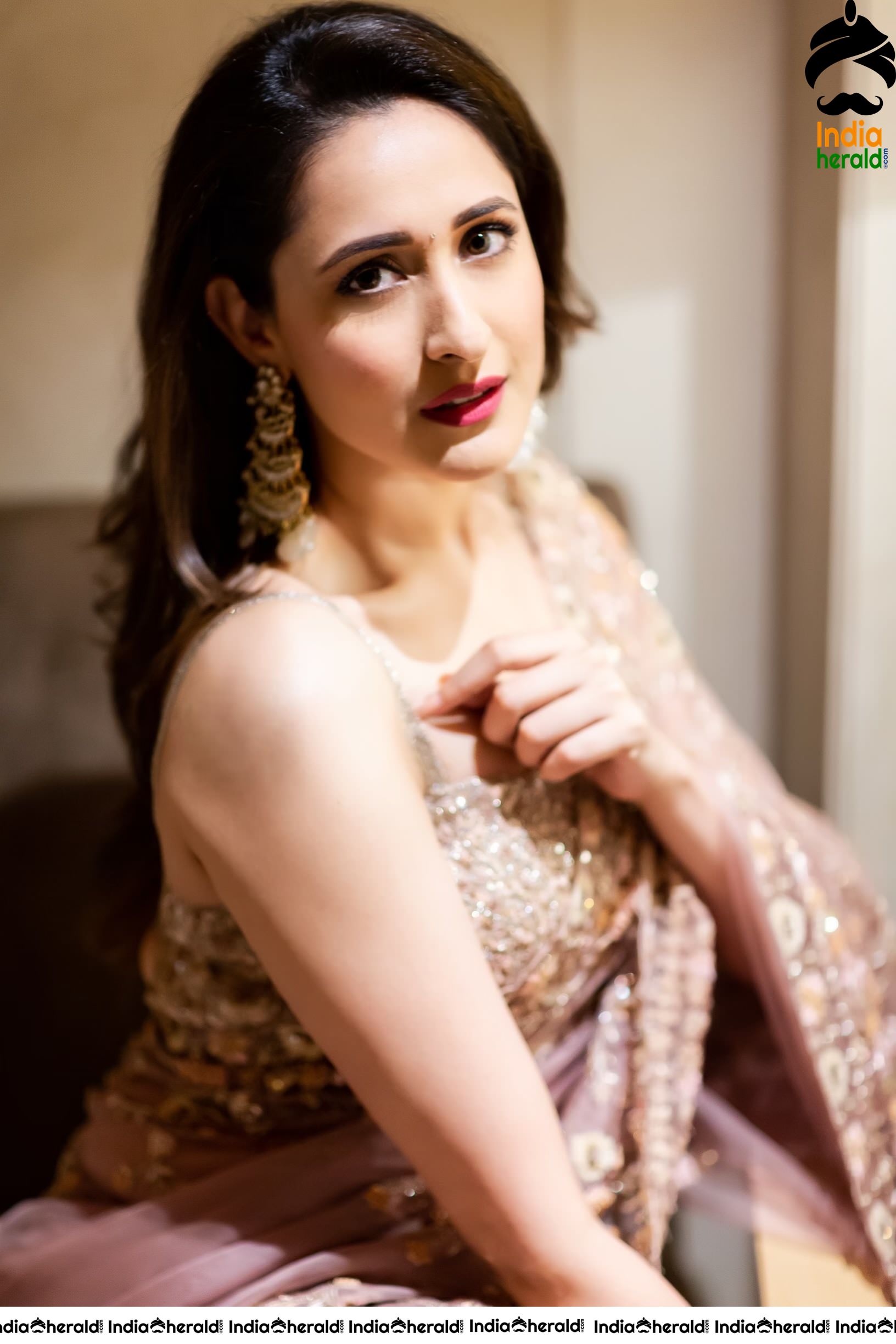 Latest Hot Photos Of Pragya Jaiswal In Transparent Saree Set 2