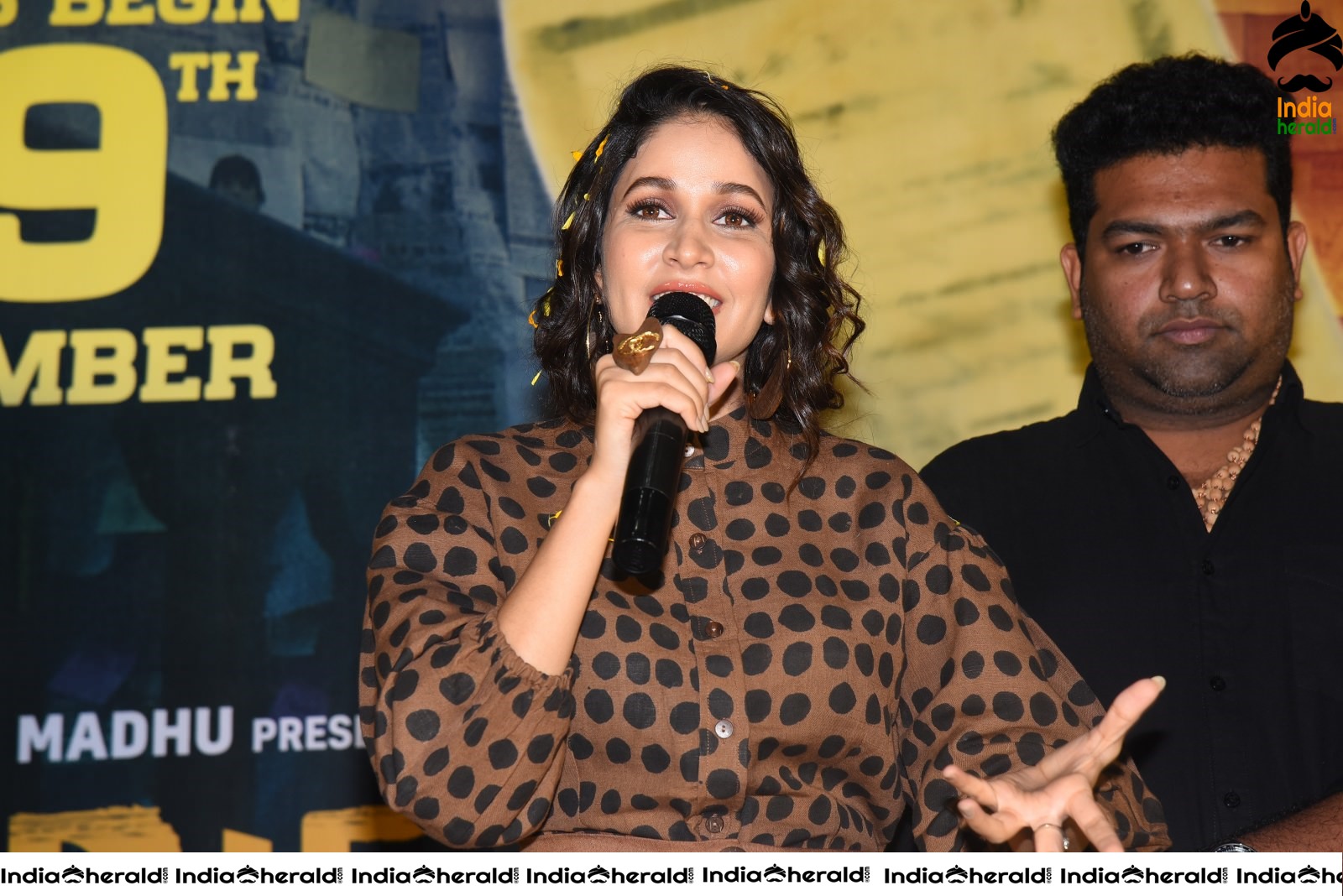 Lavanya Tripathi all smiles during press interaction at Arjun Suravaram Event Set 2