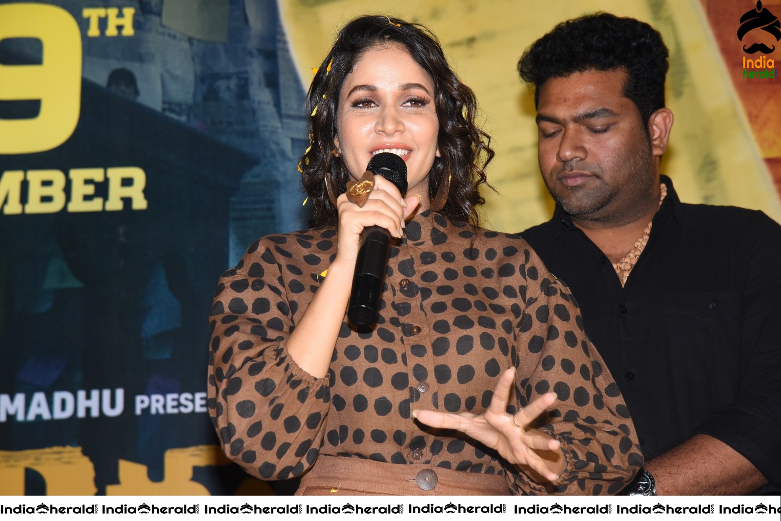 Lavanya Tripathi all smiles during press interaction at Arjun Suravaram Event Set 2