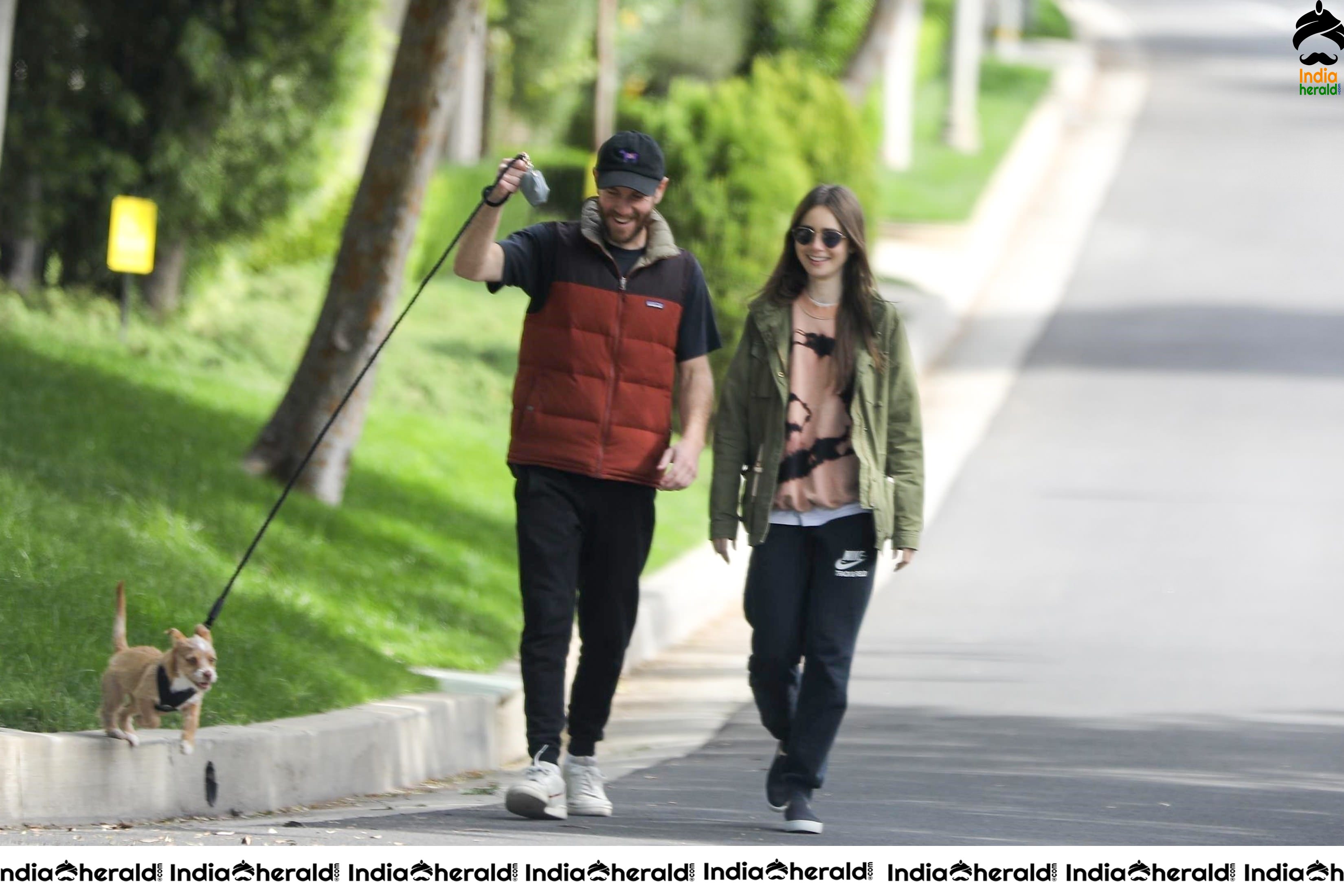 Lily Collins caught by Paparazzi while walking with her dog in Los Angeles