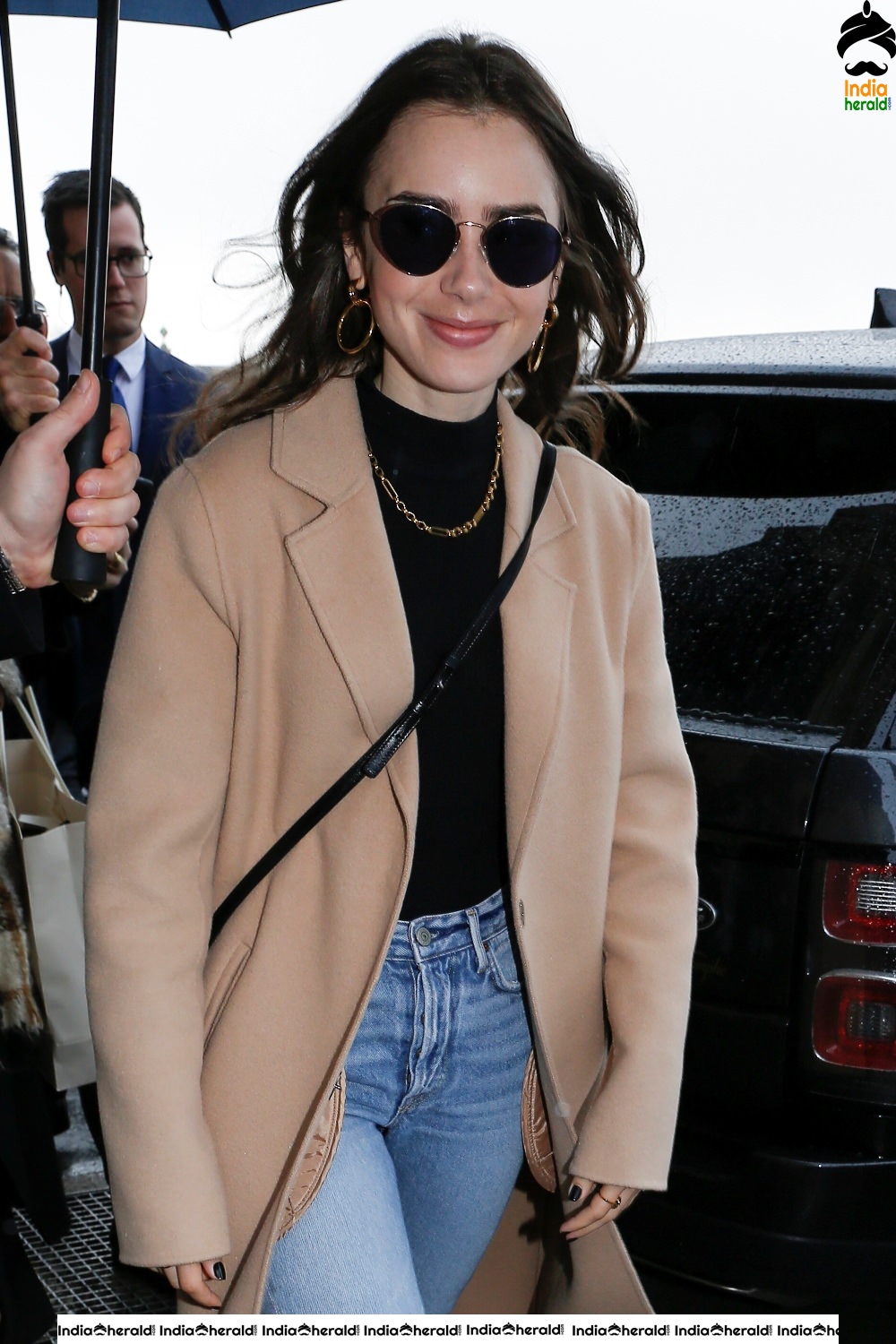 Lily Collins leaving her hotel in Paris France