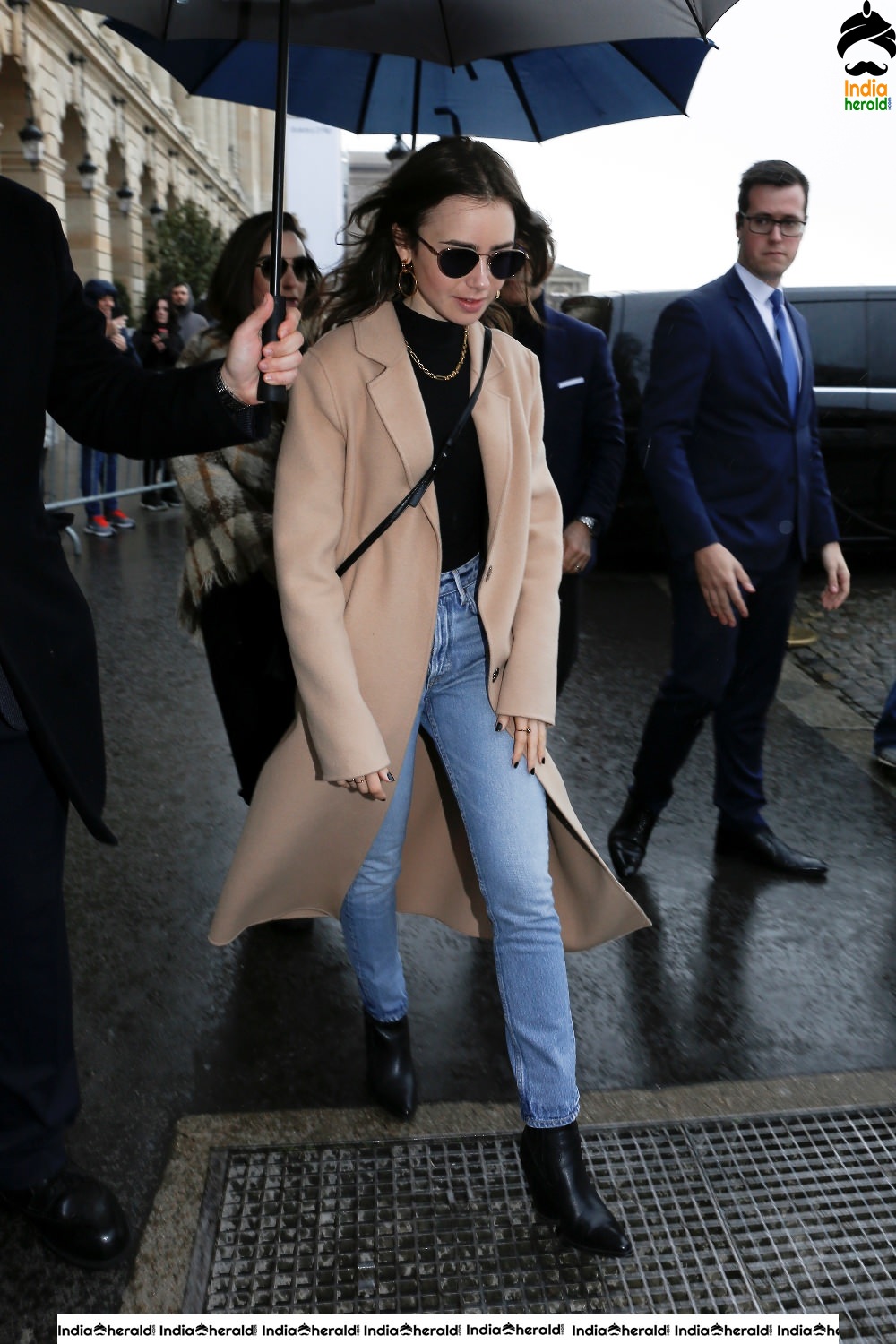 Lily Collins leaving her hotel in Paris France