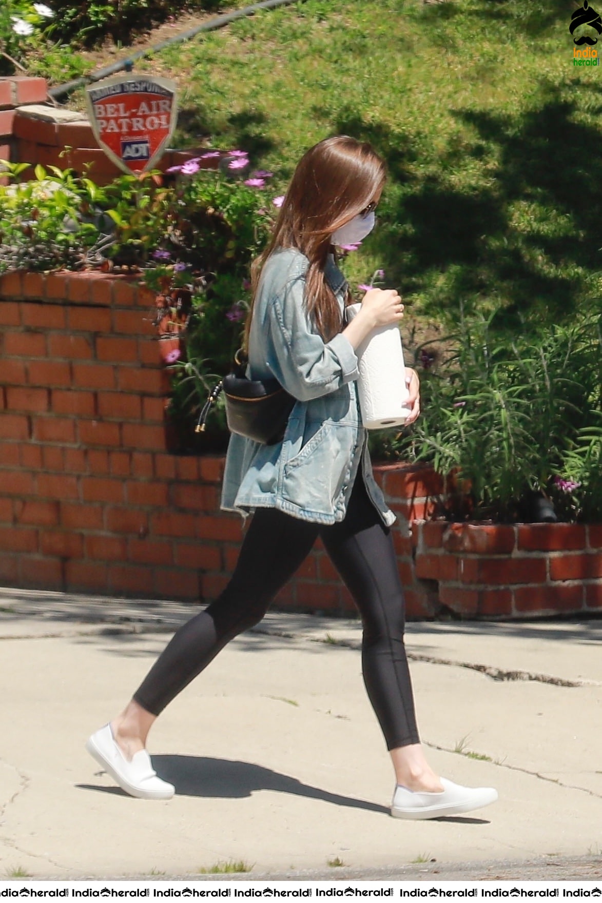 Lily Collins outside a family members house in Los Angeles