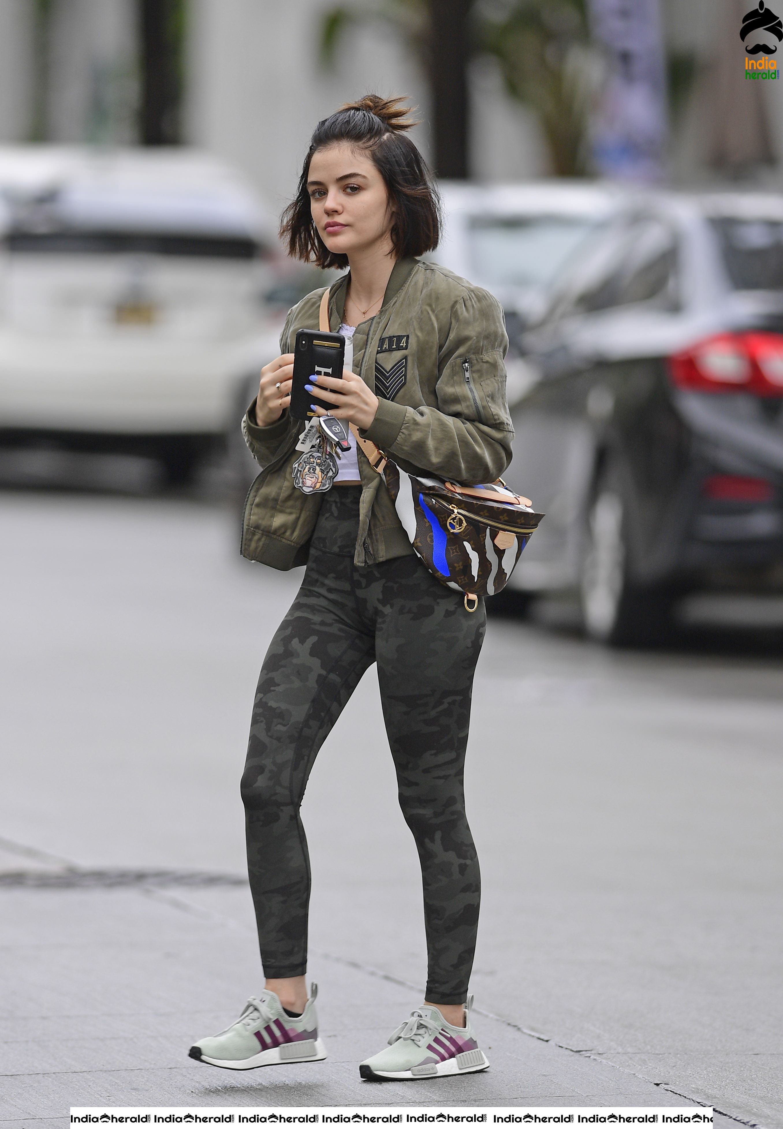Lucy Hale looking cute while going to a gym in Los Angeles