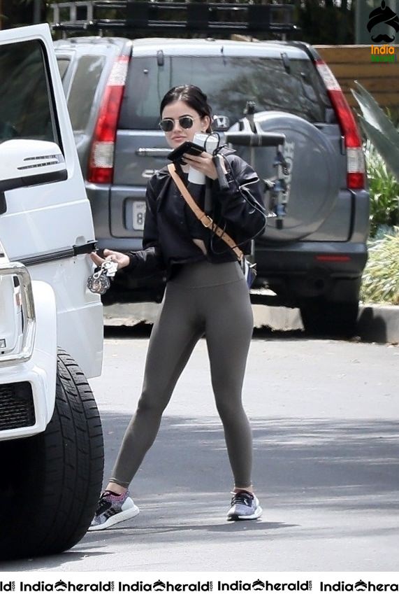 Lucy Hale outside her home in West Hollywood