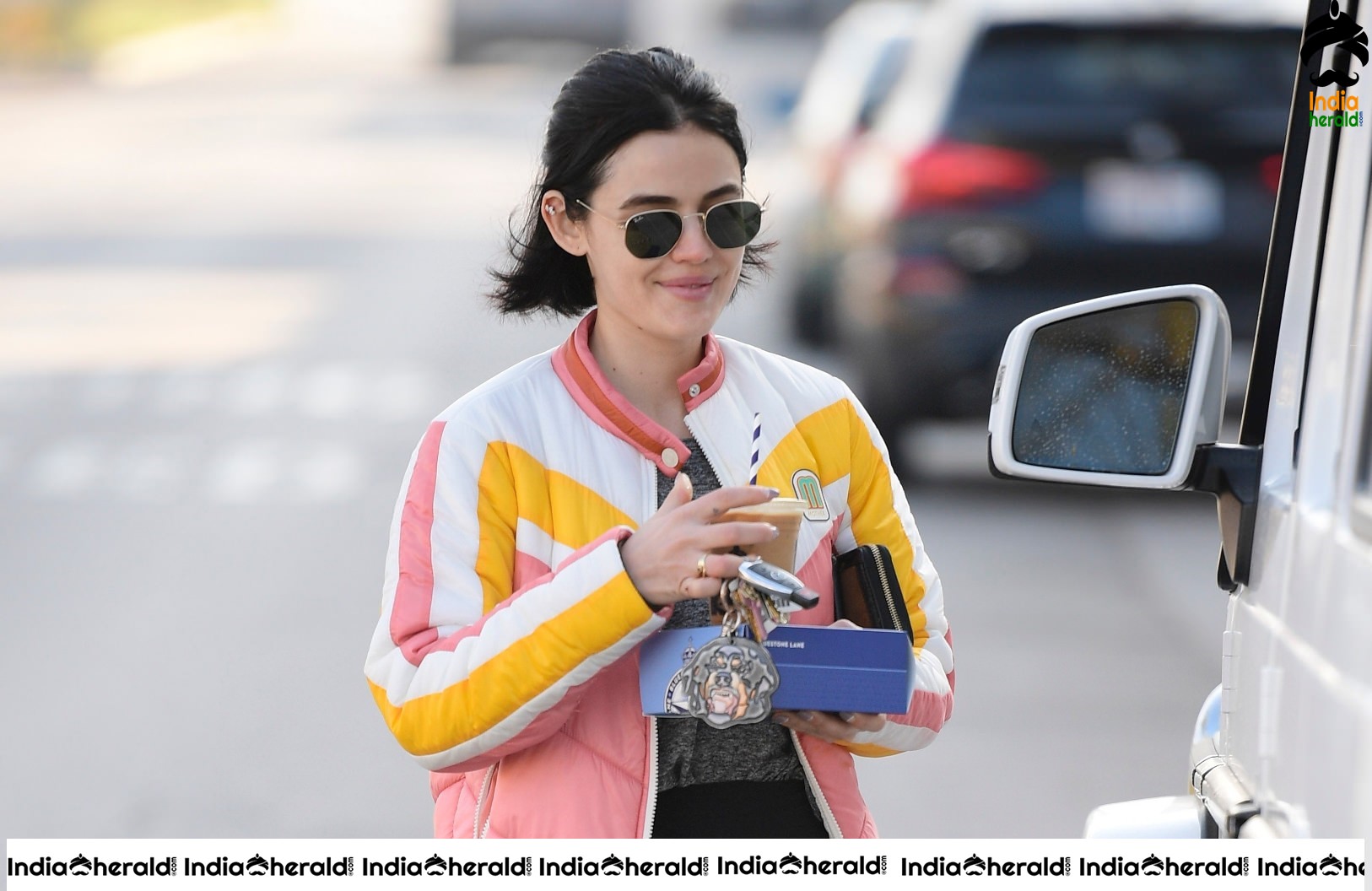 Lucy Hale Paparazzi Photos while making a morning Coffee run in Los Angeles