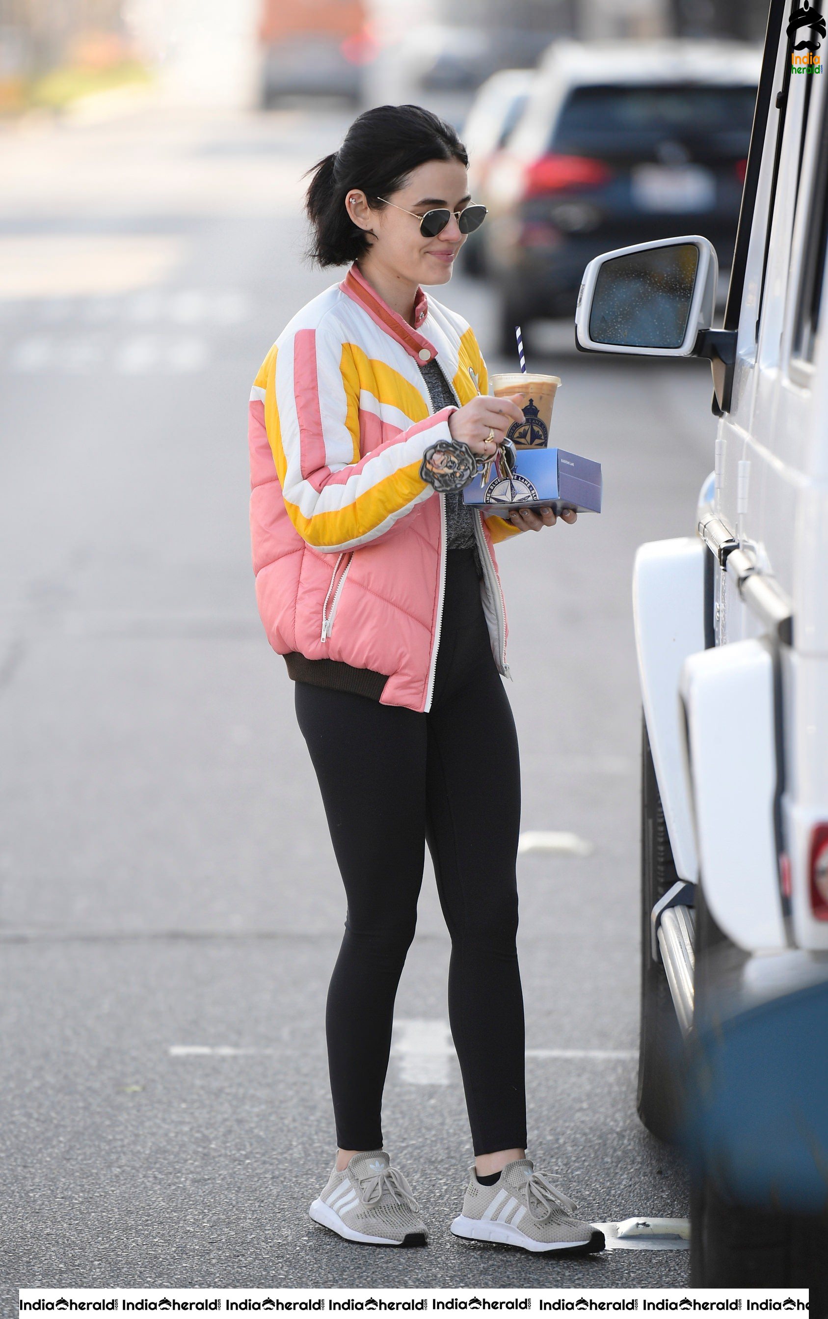 Lucy Hale Paparazzi Photos while making a morning Coffee run in Los Angeles