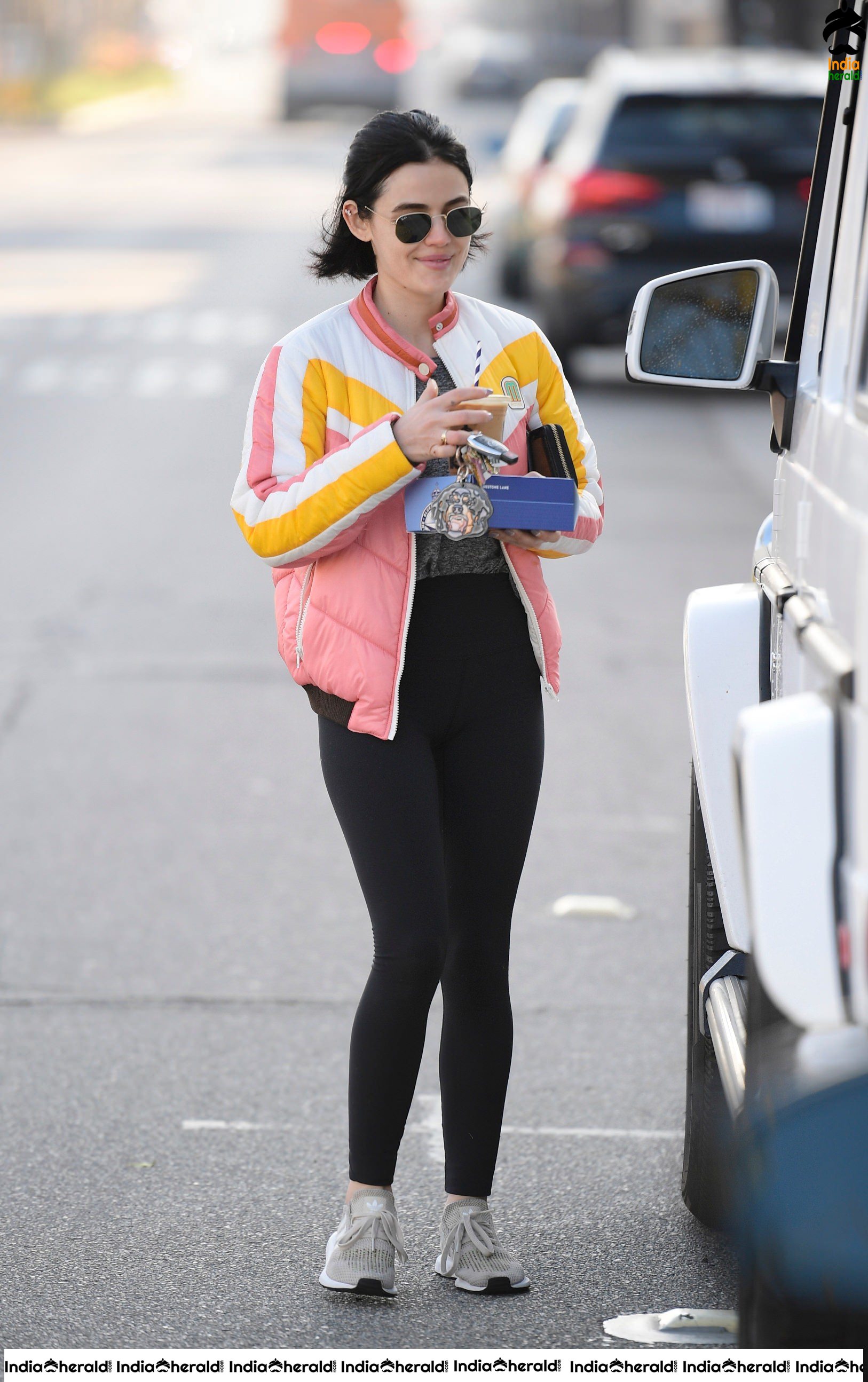 Lucy Hale Paparazzi Photos while making a morning Coffee run in Los Angeles