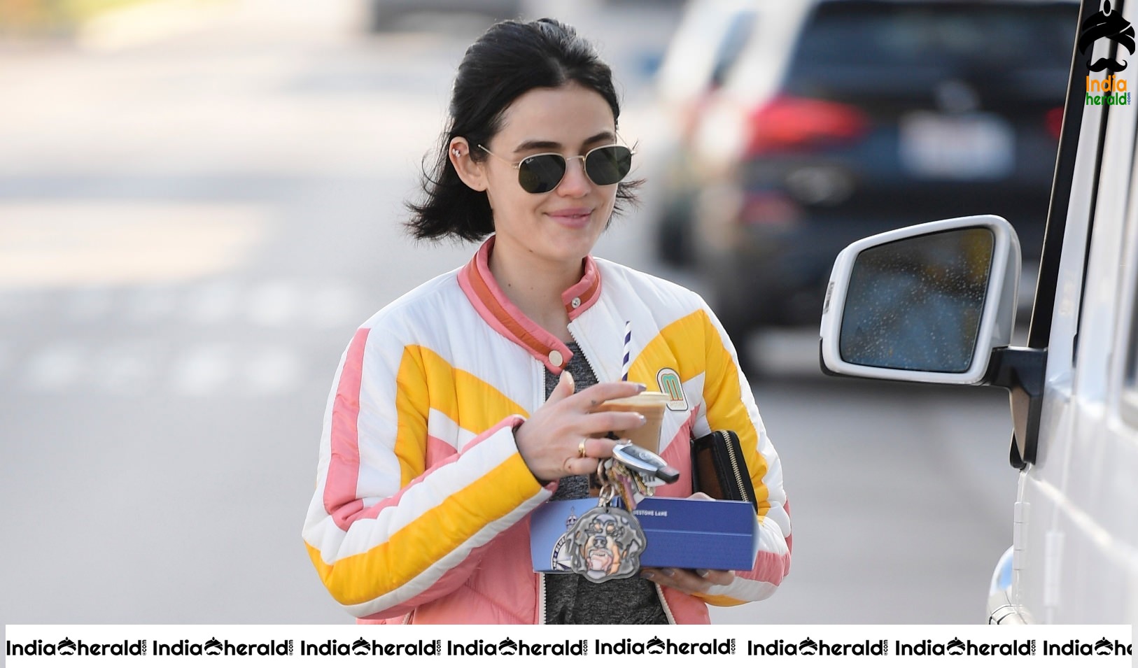 Lucy Hale Paparazzi Photos while making a morning Coffee run in Los Angeles