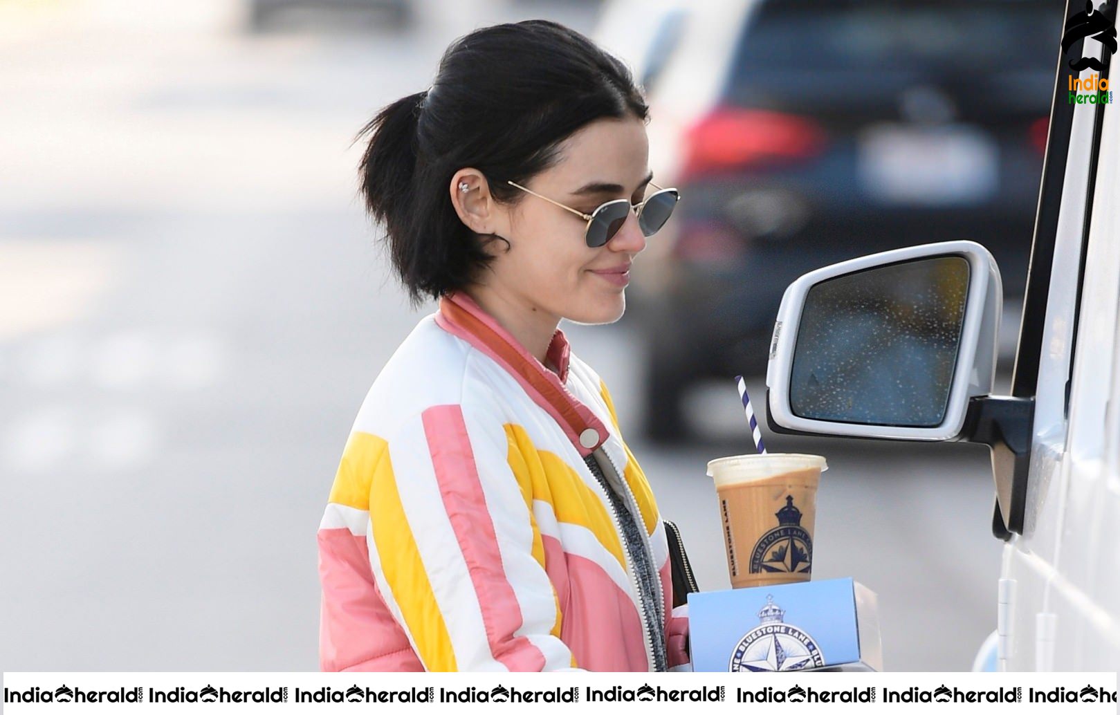 Lucy Hale Paparazzi Photos while making a morning Coffee run in Los Angeles