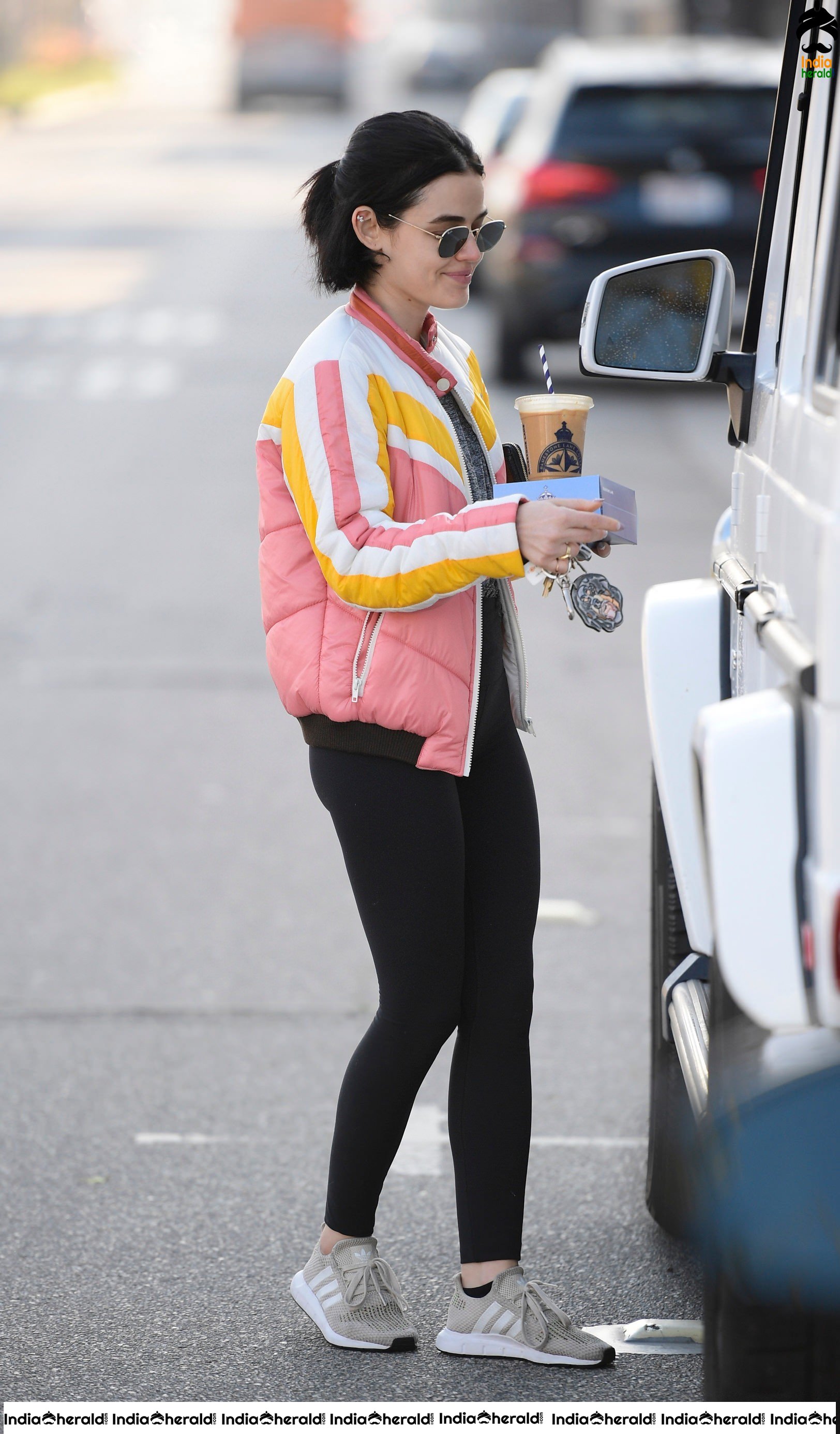 Lucy Hale Paparazzi Photos while making a morning Coffee run in Los Angeles