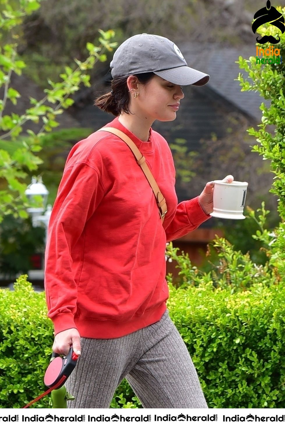 Lucy Hale walking Elvis in Los Angeles during Quarantine