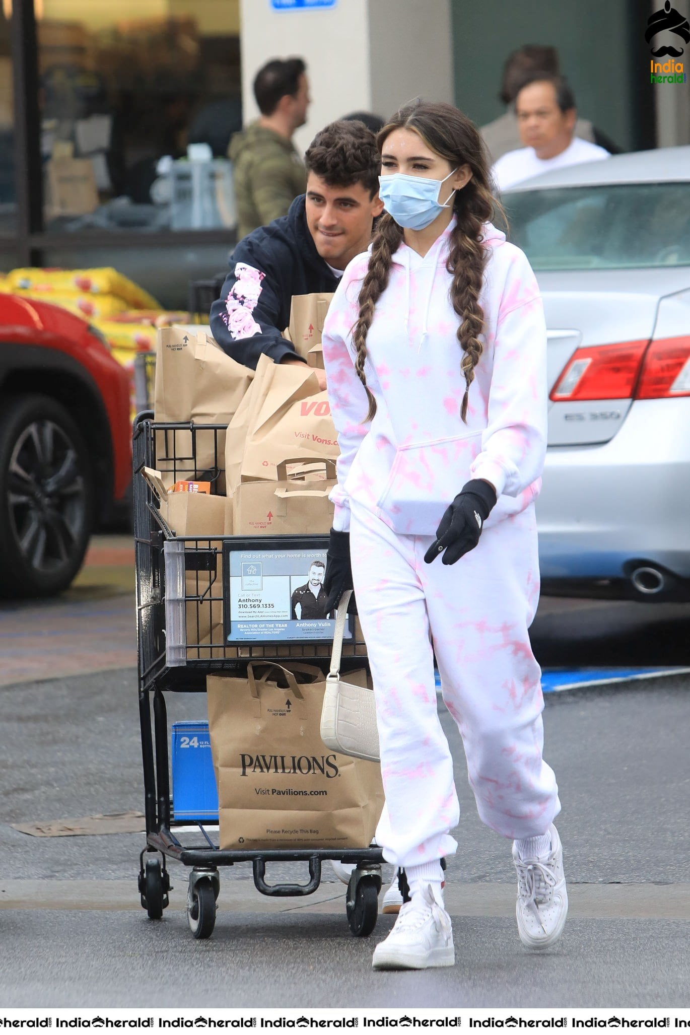 Madison Beer with Corona Virus Masks as she leaves a grocery store in Los Angeles