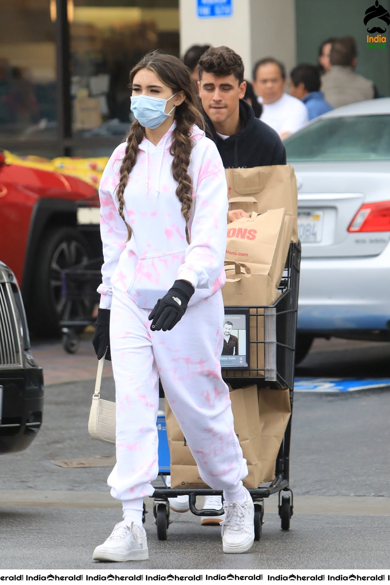 Madison Beer with Corona Virus Masks as she leaves a grocery store in Los Angeles