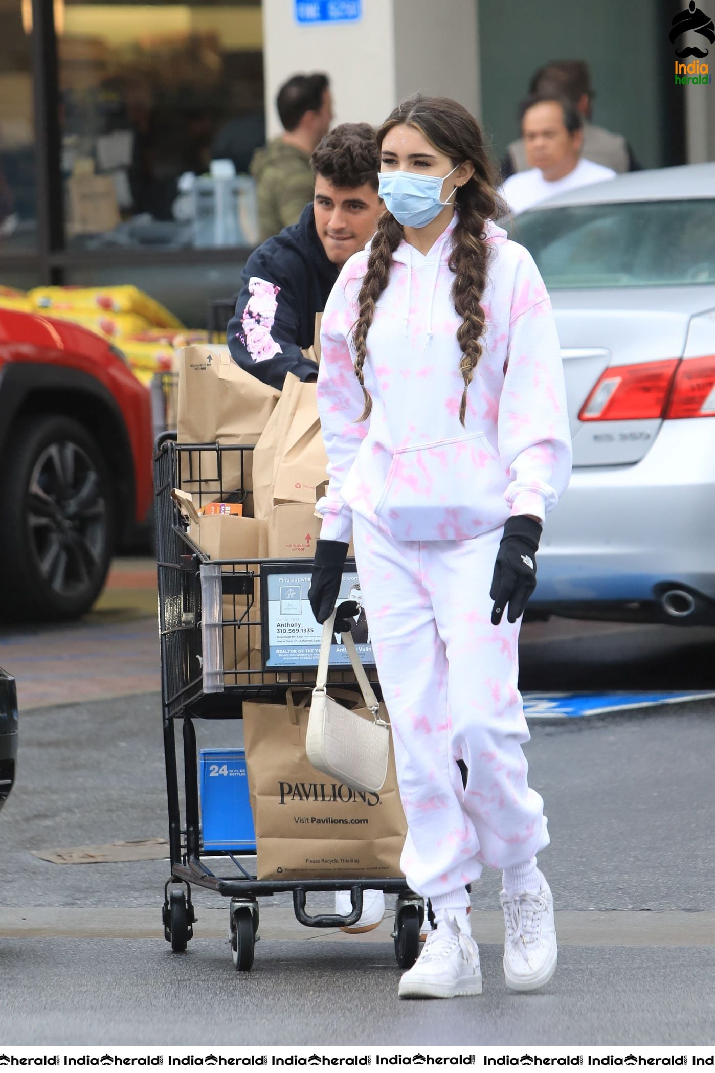 Madison Beer with Corona Virus Masks as she leaves a grocery store in Los Angeles