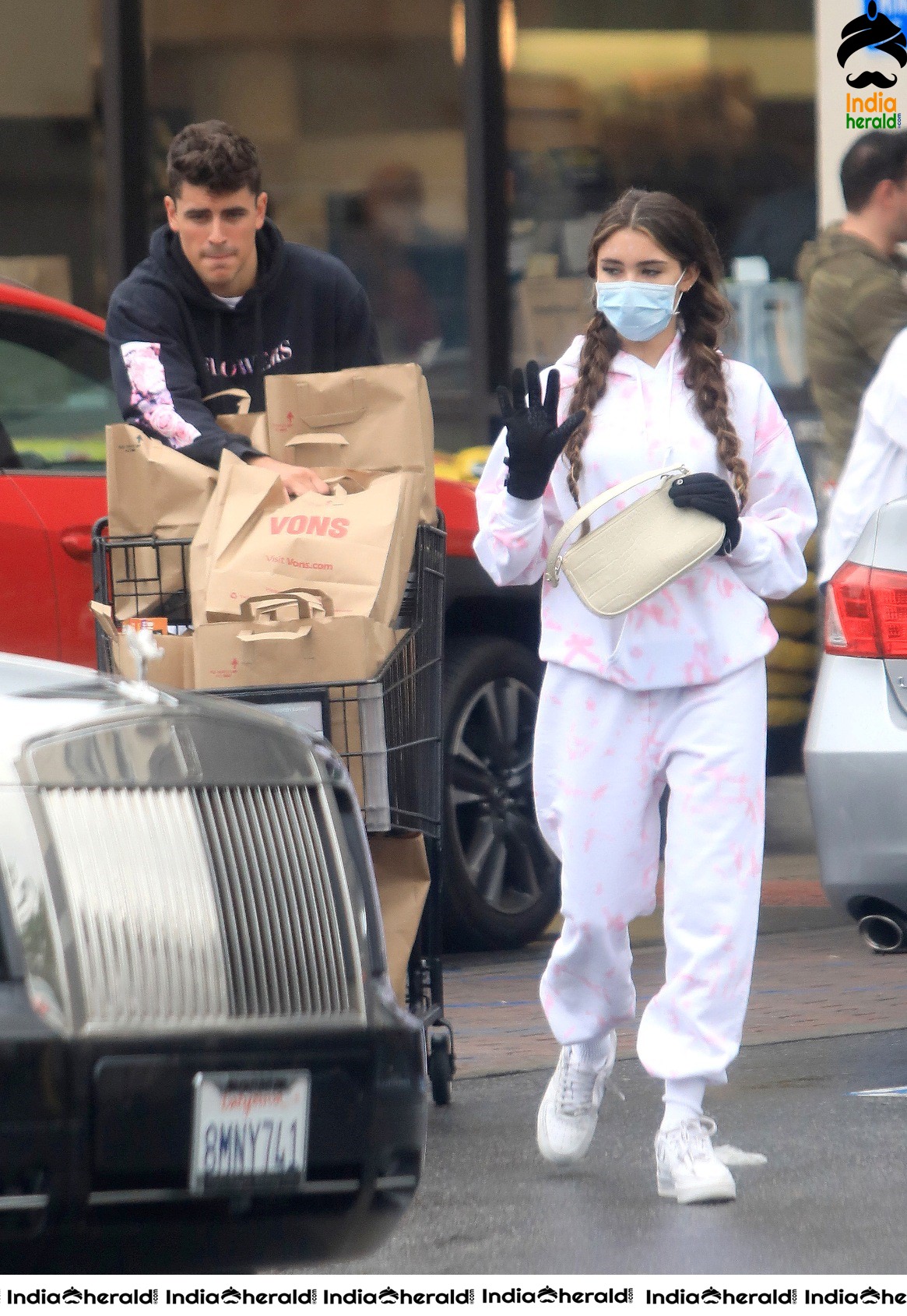 Madison Beer with Corona Virus Masks as she leaves a grocery store in Los Angeles