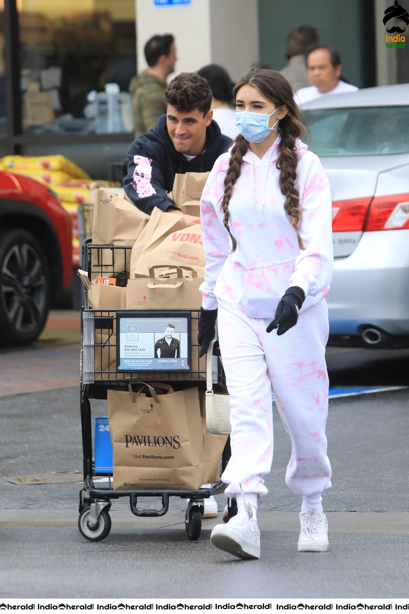 Madison Beer with Corona Virus Masks as she leaves a grocery store in Los Angeles
