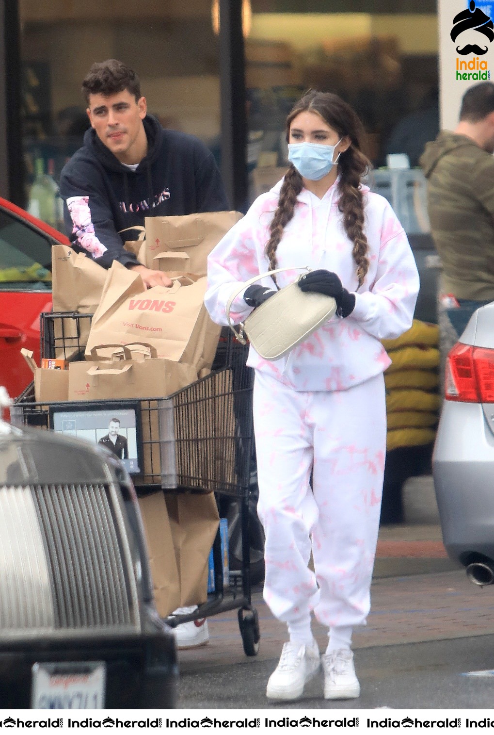 Madison Beer with Corona Virus Masks as she leaves a grocery store in Los Angeles
