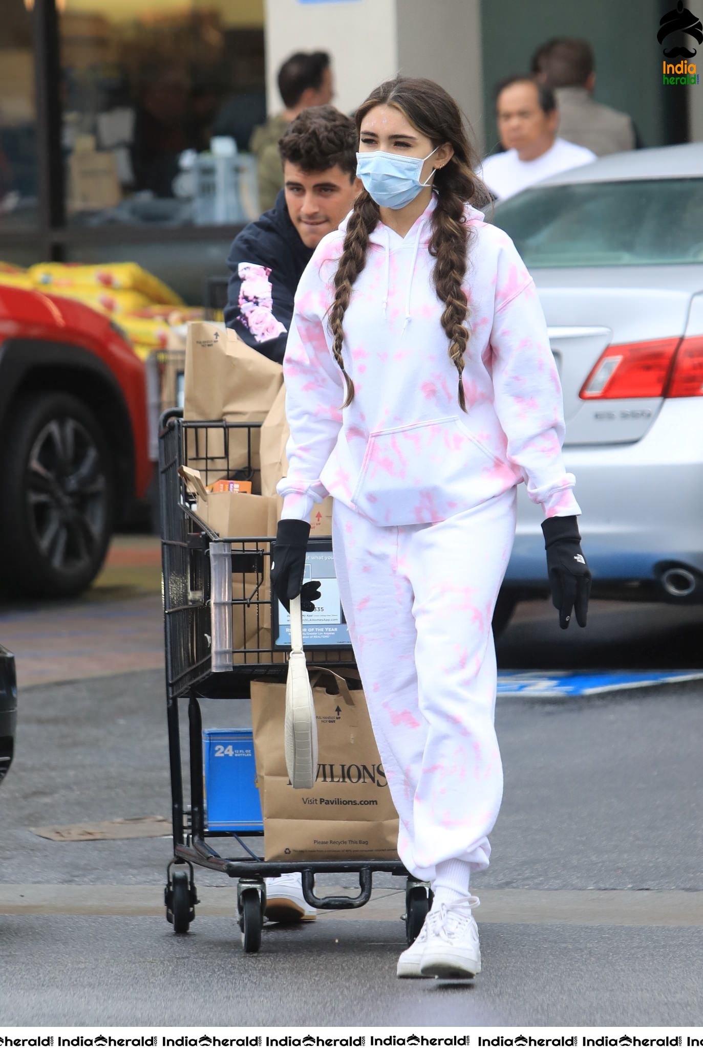 Madison Beer with Corona Virus Masks as she leaves a grocery store in Los Angeles