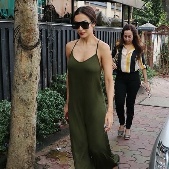 Malaika Arora In Olive Green Dress At Mumbai