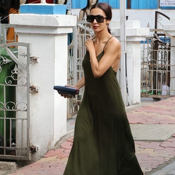 Malaika Arora In Olive Green Dress At Mumbai