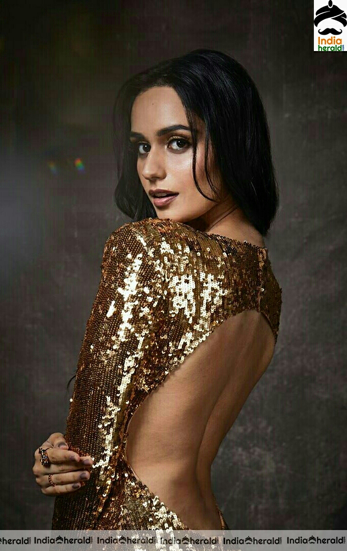 Manushi Chhillar Hot Latest Golden Glitter Dress Photoshoot