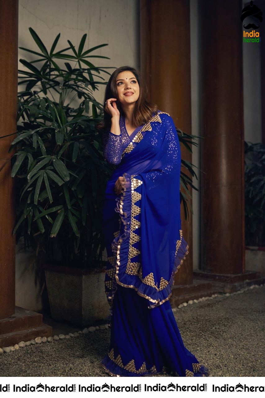 Mehreen Pirzada Latest cute blue saree Photos Stills