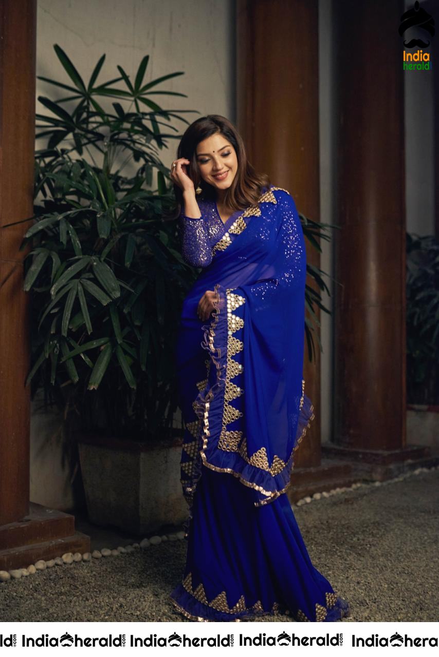 Mehreen Pirzada Latest cute blue saree Photos Stills