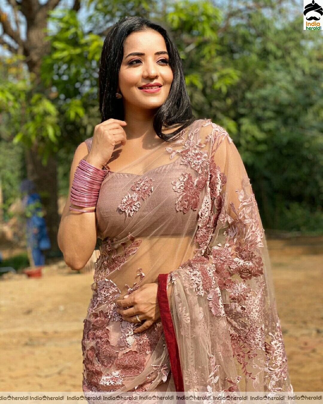 Monalisa Hot In Net Transparent Saree Stills