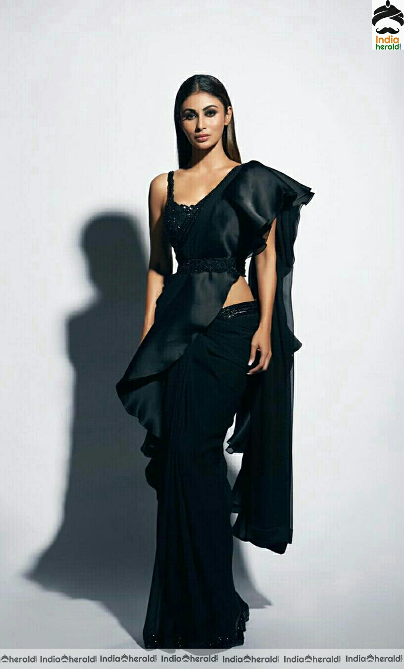 Mouni Roy Hot Black Saree Stills