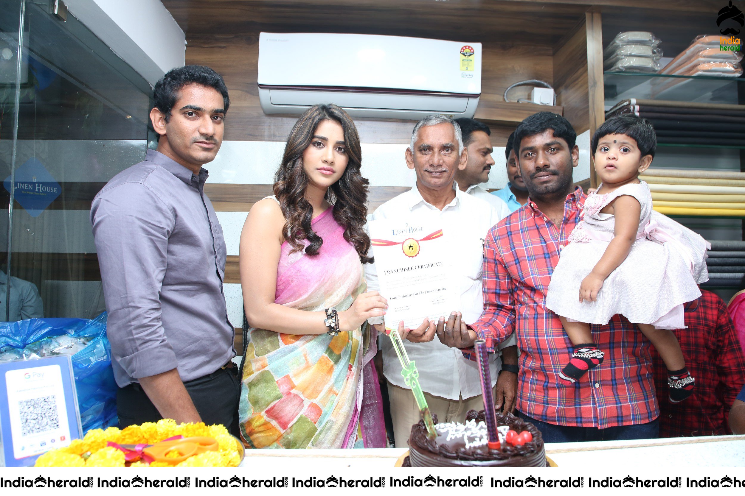 Nabha natesh in Sleeveless Blouse and Saree Inaugurated Linen House at Nizampet Set 1