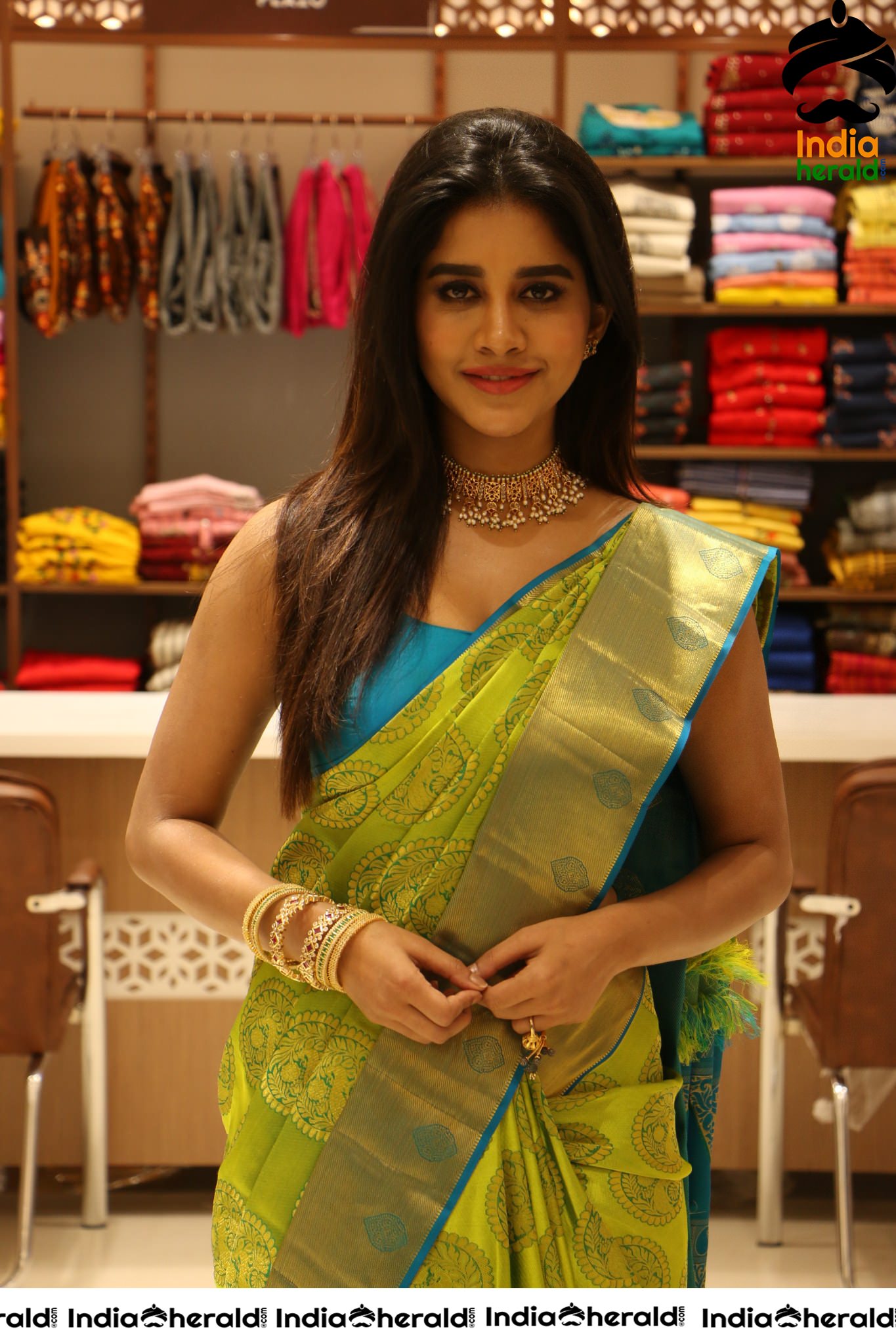 Nabha Natesh Looking Drop Dead Gorgeous in Saree at Shop Opening Set 4