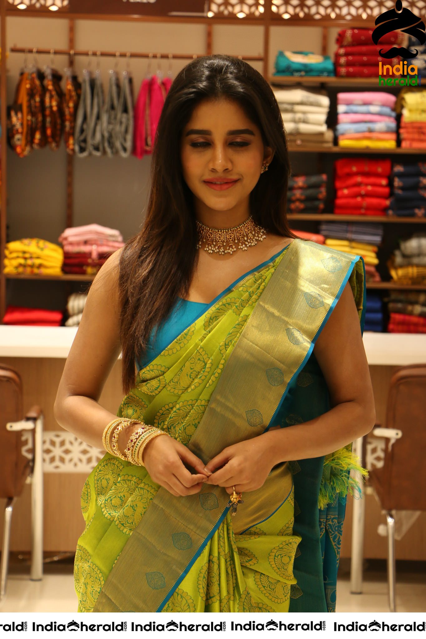 Nabha Natesh Looking Drop Dead Gorgeous in Saree at Shop Opening Set 4