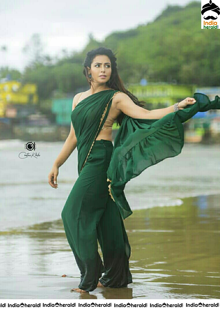 Nandini Rai Hot Green Saree Stills