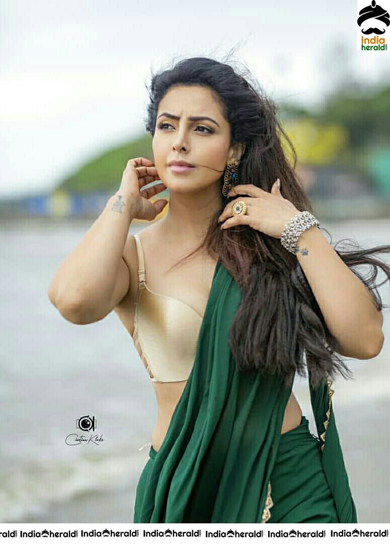 Nandini Rai Hot Green Saree Stills