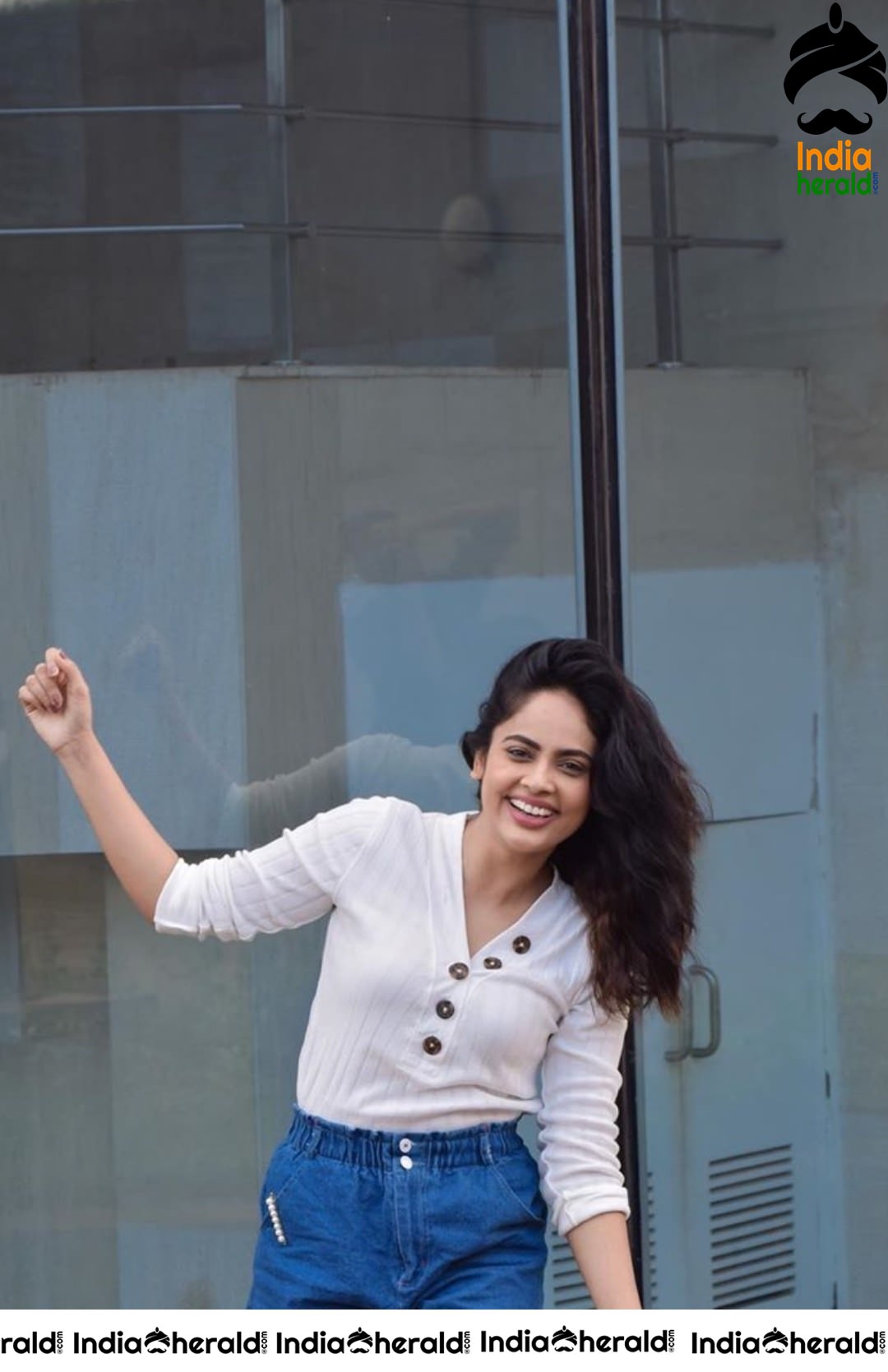 Nandita Swetha Hot in White Tight Top and Short Denim Frock