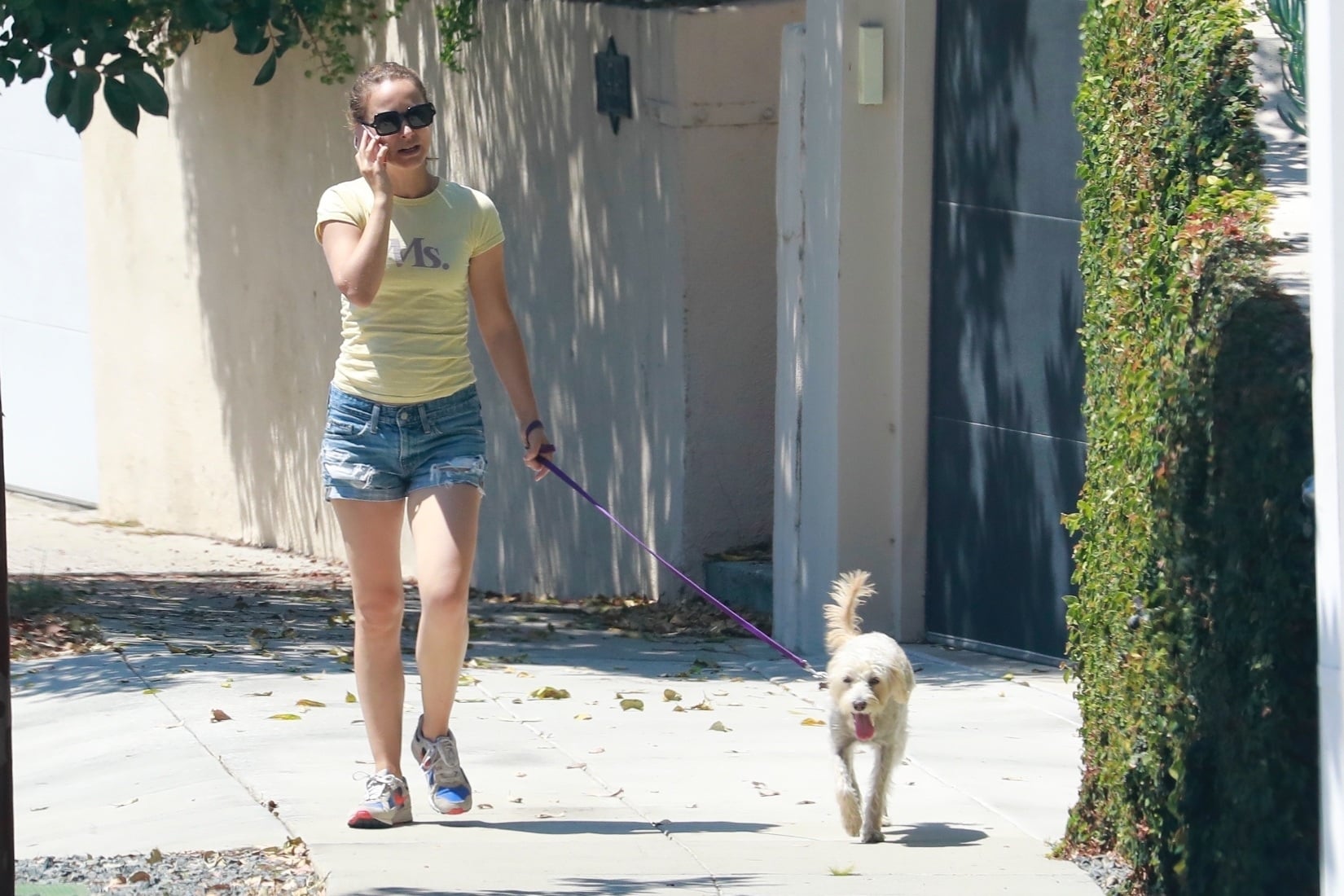 Natalie Portman In A Sexy Shorts Walking With Her Puppy In LA