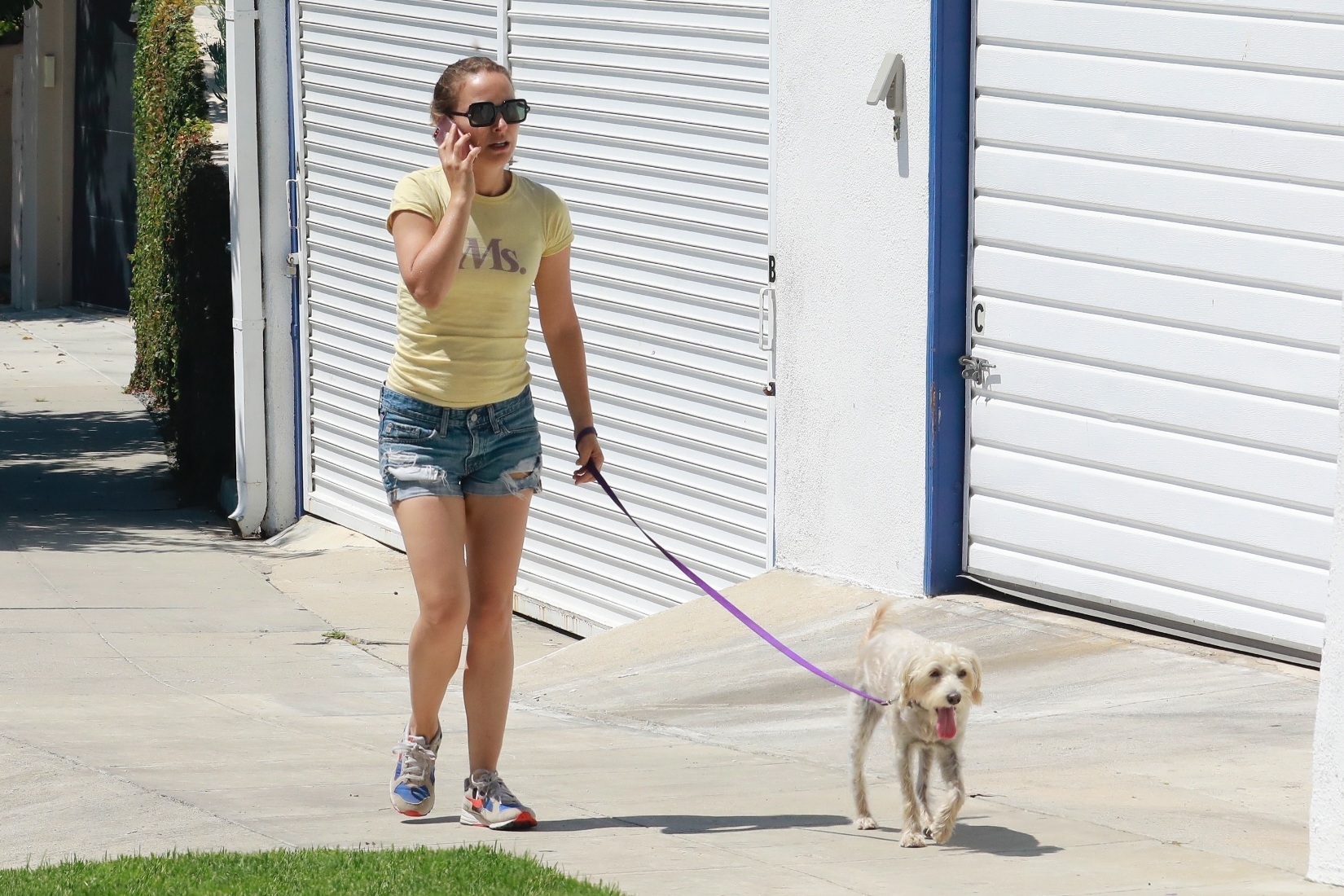 Natalie Portman In A Sexy Shorts Walking With Her Puppy In LA