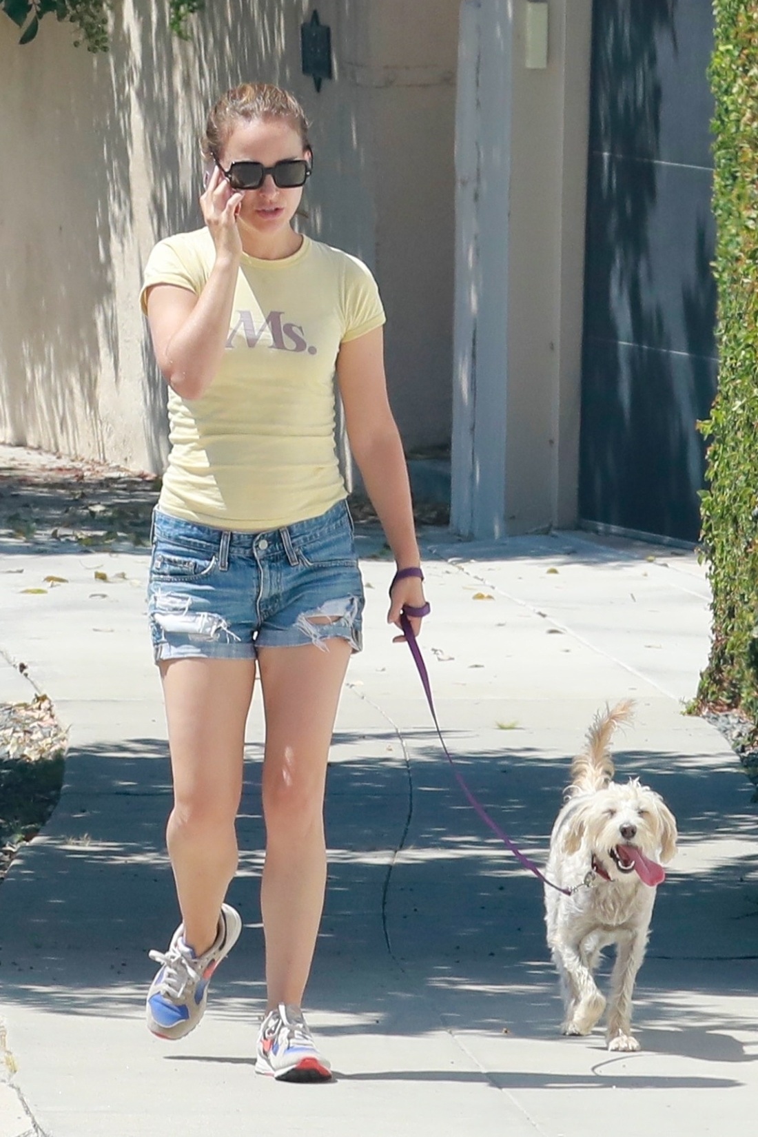 Natalie Portman In A Sexy Shorts Walking With Her Puppy In LA